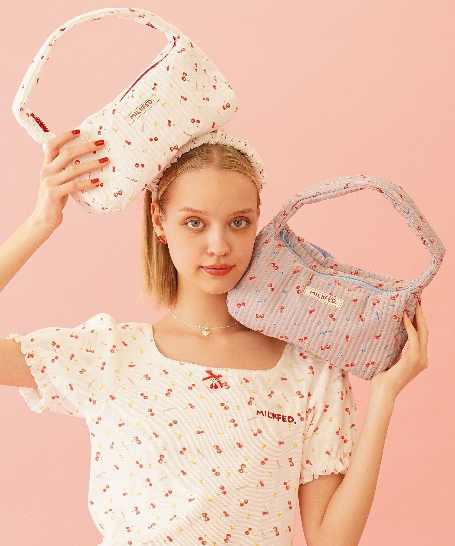 MILKFED. CHERRY PATTERN HAND BAG ミルクフェド アクセサリー・腕時計 その他のアクセサリー・腕時計 ホワイト グレー