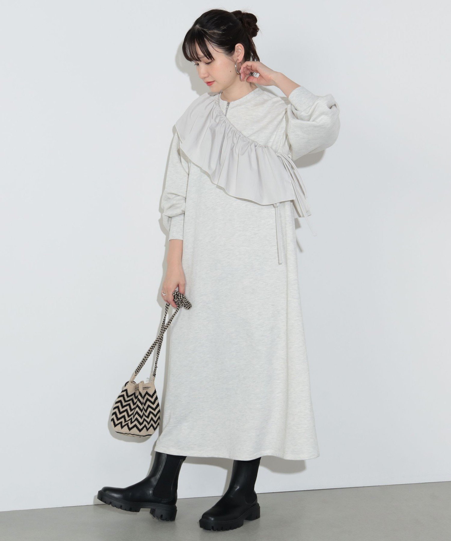 【SALE／50%OFF】BEAMS HEART WOMEN フリル付き スウェット ワンピース ビームス アウトレット ワンピース・ドレス その他のワンピース・ドレス グレー【送料無料】