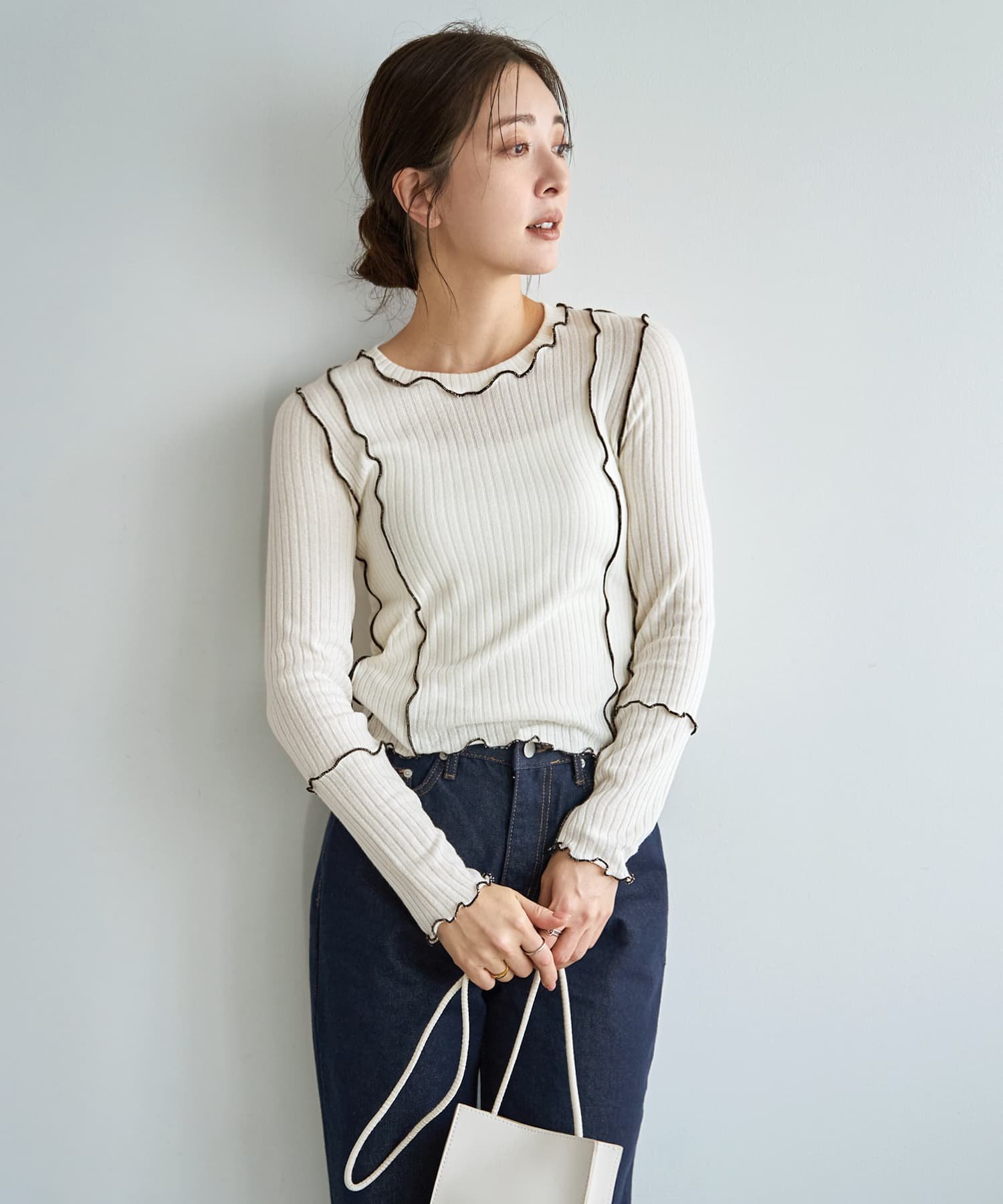 STYLE DELI メロウリブ◆フリルライントップス スタイルデリ トップス カットソー・Tシャツ ホワイト