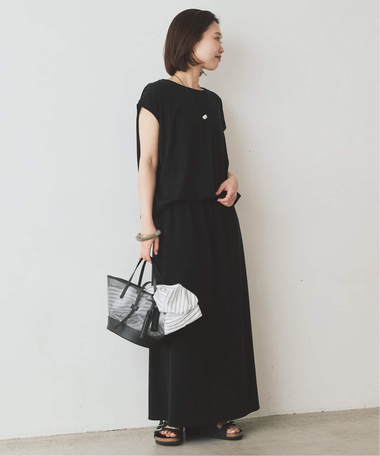 SLOBE IENA 《2枚セット》ニュアンスカットソー*ナロースカートセットアップ スローブ イエナ トップス カットソー・Tシャツ ブラック ブラウン