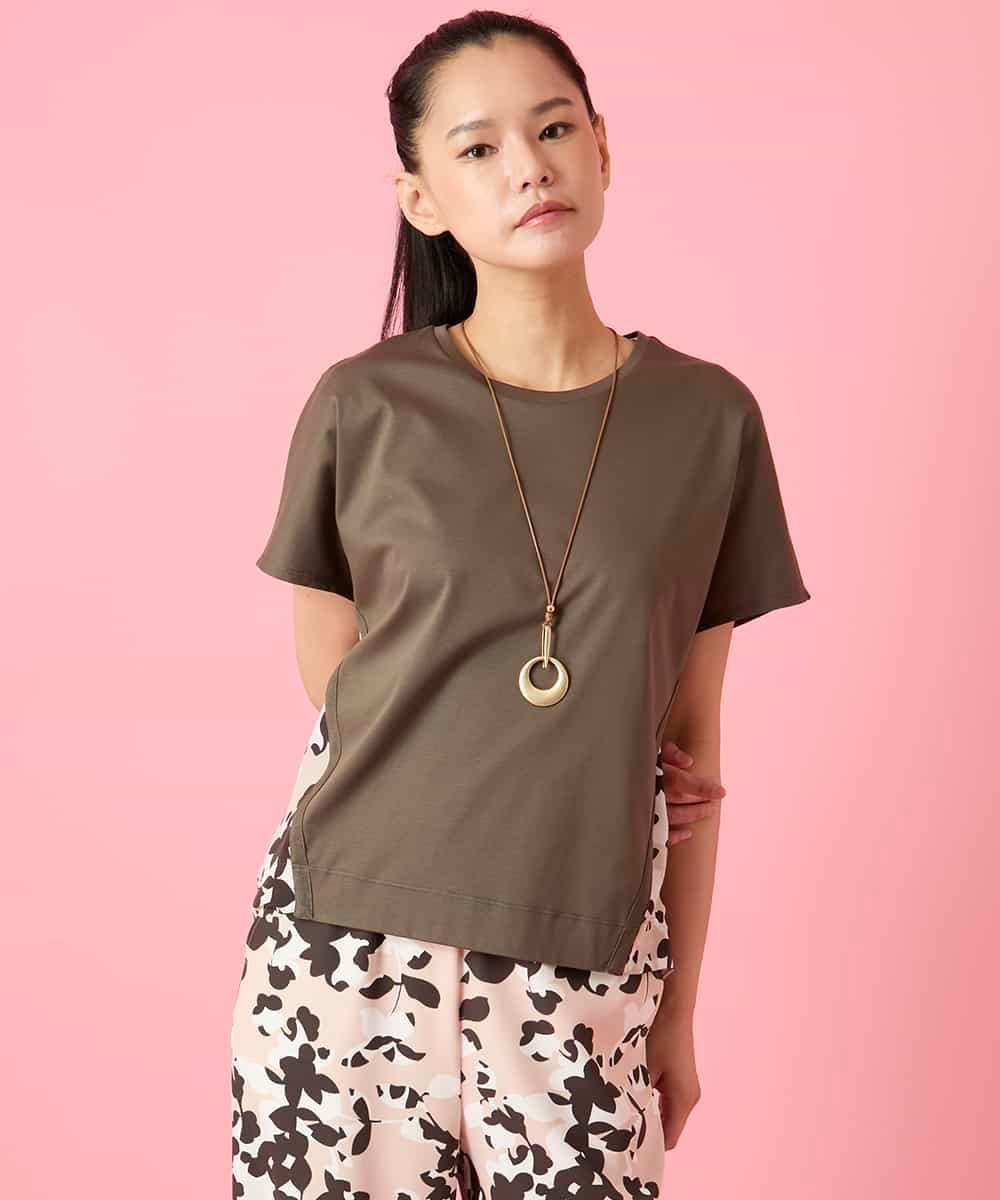 HIROKO BIS フラワープリント異素材コンビカットソー /洗える ヒロコ ビス トップス カットソー・Tシャツ ピンク ブルー