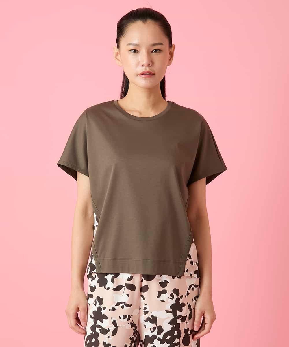 HIROKO BIS フラワープリント異素材コンビカットソー /洗える ヒロコ ビス トップス カットソー・Tシャツ ピンク ブルー