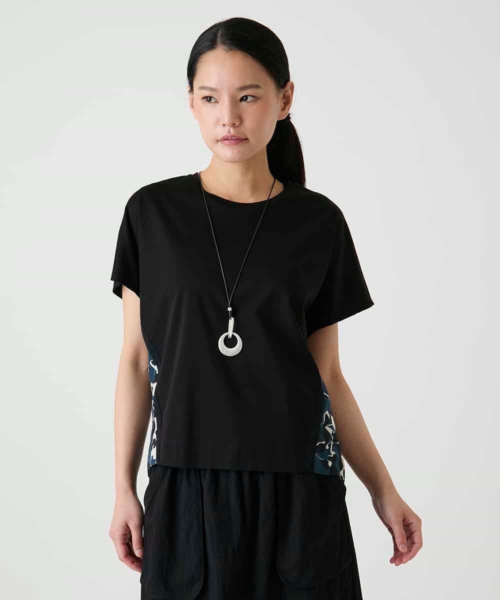 HIROKO BIS フラワープリント異素材コンビカットソー /洗える ヒロコ ビス トップス カットソー・Tシャツ ピンク ブルー