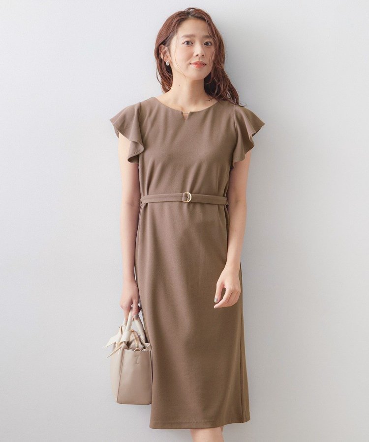 index 【接触冷感/吸水速乾】キーネックフレアスリーブワンピース《UV/洗濯機OK/ストレッチ》 インデックス ワンピース・ドレス その他のワンピース・ドレス ブルー グリーン ベージュ ブラック ネイビー