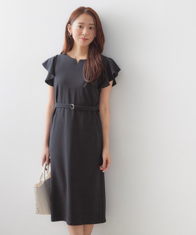index 【接触冷感/吸水速乾】キーネックフレアスリーブワンピース《UV/洗濯機OK/ストレッチ》 インデックス ワンピース・ドレス その他のワンピース・ドレス ブルー グリーン ベージュ ブラック ネイビー