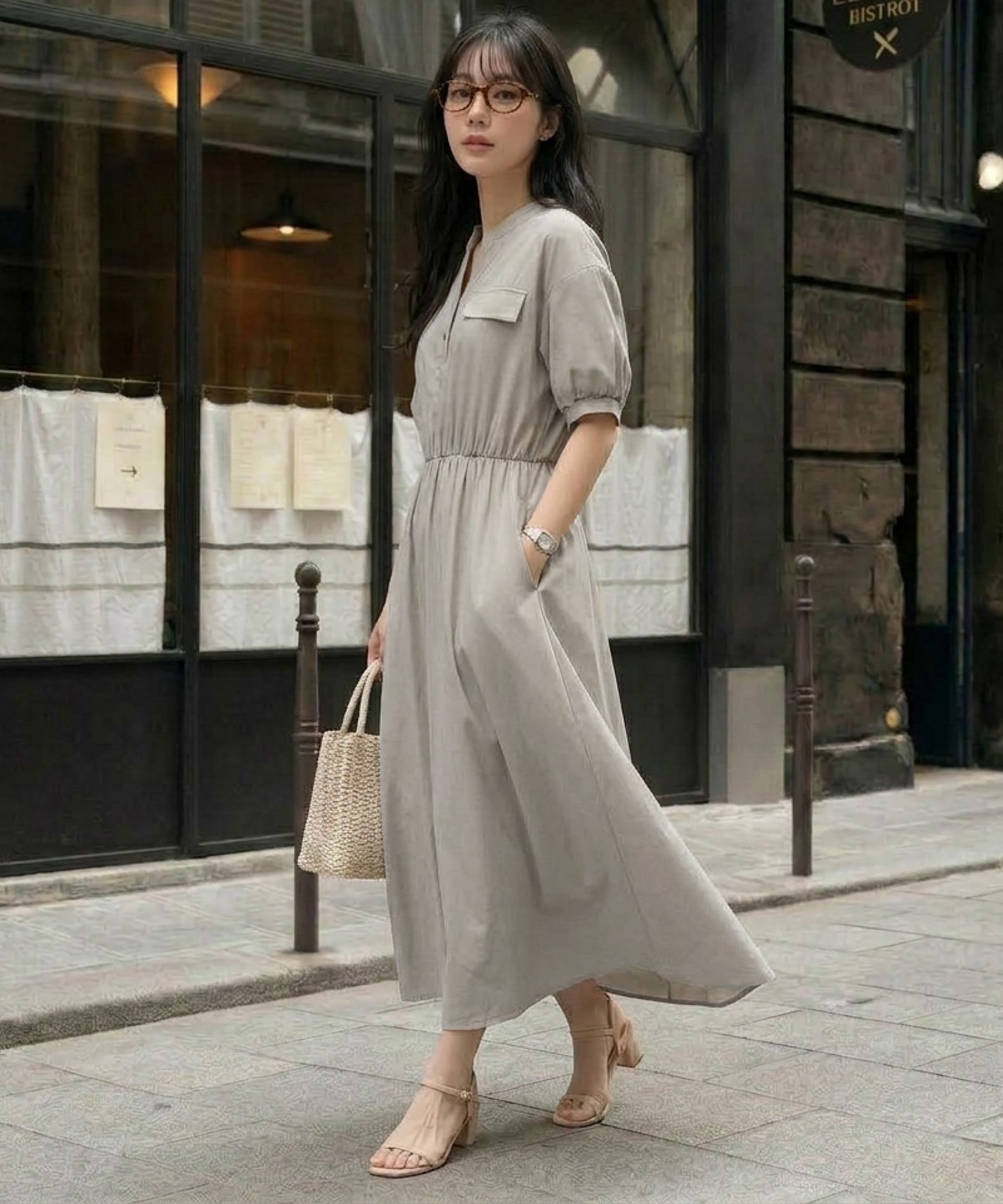 La-gemme スキッパーロングワンピース ラジュール ワンピース・ドレス ワンピース ネイビー グレー