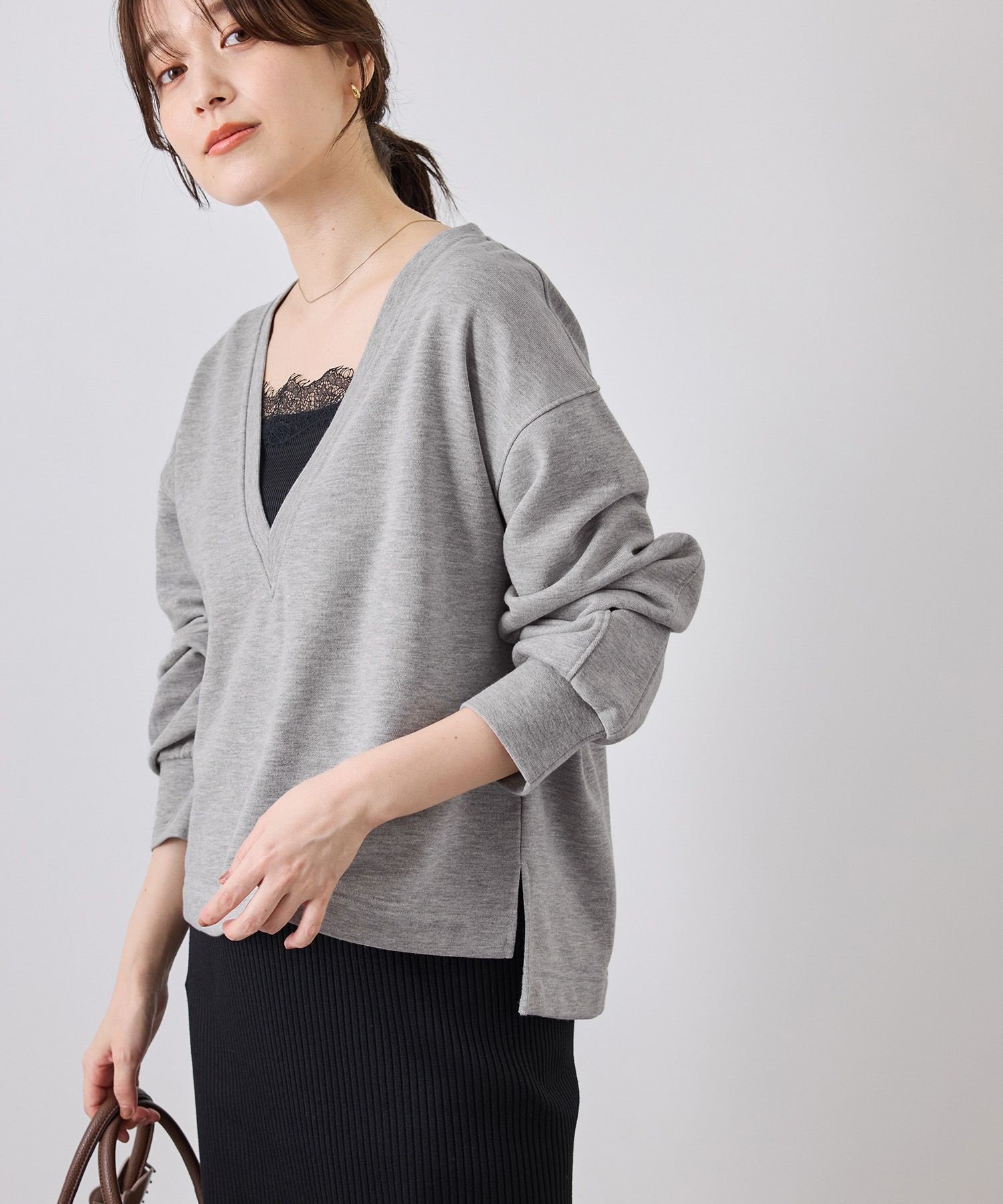 【SALE／5%OFF】ROPE' PICNIC 微起毛深Vネックスウェットプルオーバー ロペピクニック トップス スウェット・トレーナー ベージュ ピンク【送料無料】