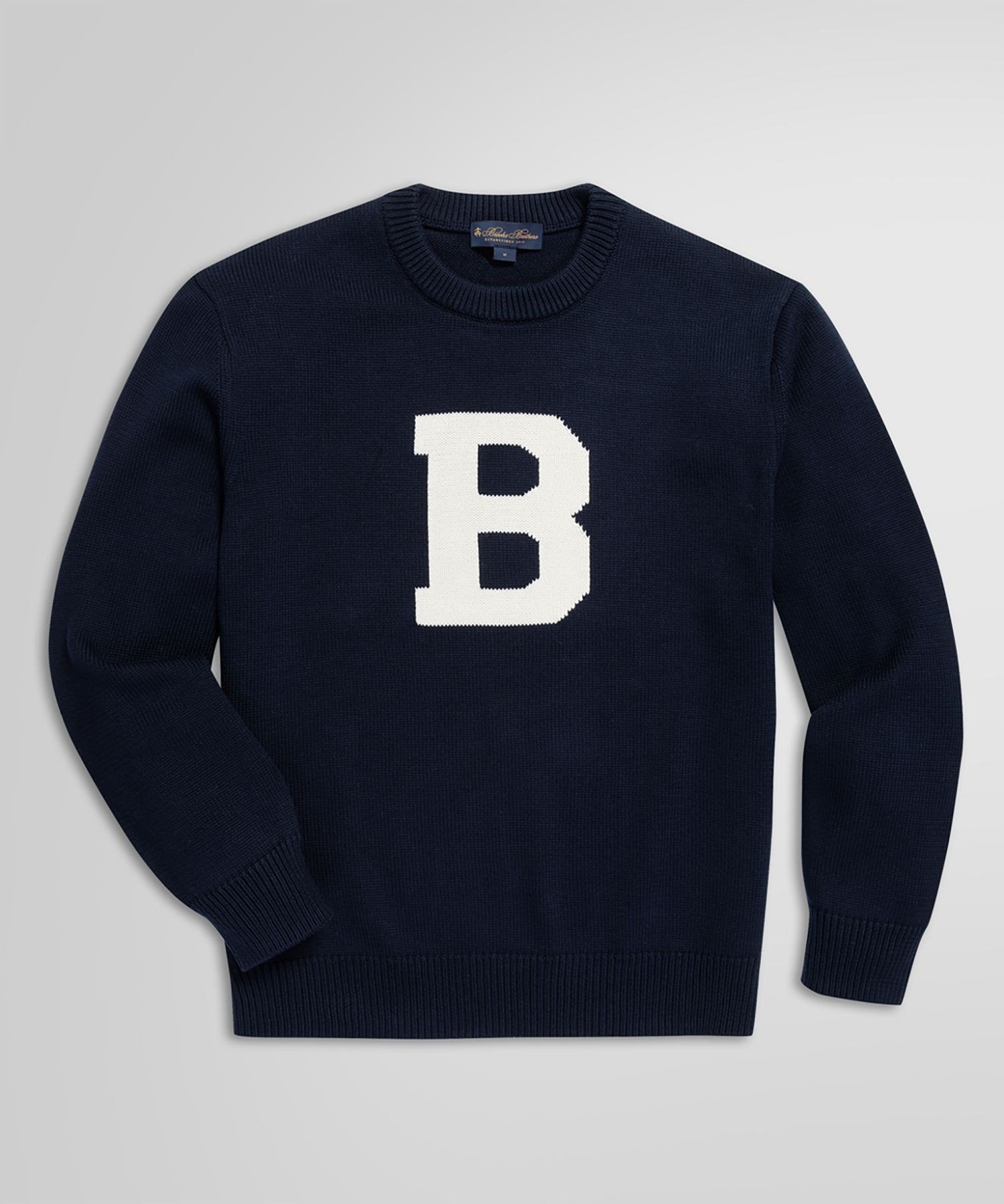 【SALE／30%OFF】BROOKS BROTHERS (M)コットン ヘビーウェイト ロゴインターシャ クルーネックセーター ブルックス ブラザーズ トップス ニット ネイビー【送料無料】のサムネイル