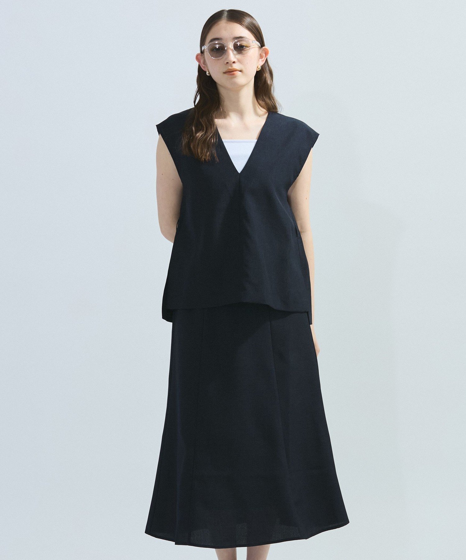 ketty 麻調セットアップアンサンブル≪手洗い可能≫ ケティ ワンピース・ドレス ワンピース ネイビー ベージュ