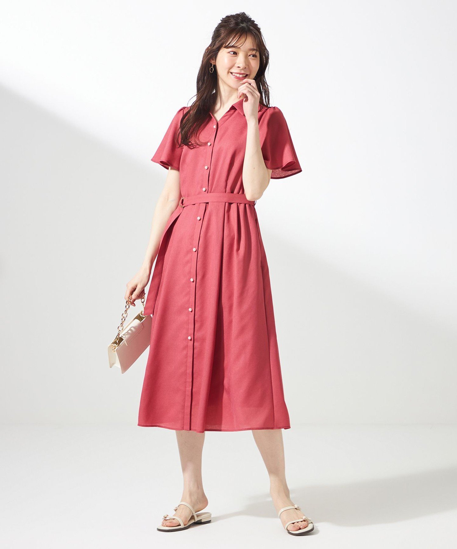 【SALE／30%OFF】any SiS S 【接触冷感・UVカット・速乾】スムージーポリエステル シャツワンピース エニィスィス ワンピース・ドレス ワンピース ブラウン グリーン ネイビー ブルー レッド【送料無料】のサムネイル