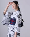 PourVous 大人浴衣レディース2点セット洗える兵児帯女性40代選べる黒シックレトロモダン花柄 プールヴー 着物・浴衣・和装小物 浴衣 ネイビー ワインレッド ベージュ ブラック【送料無料】