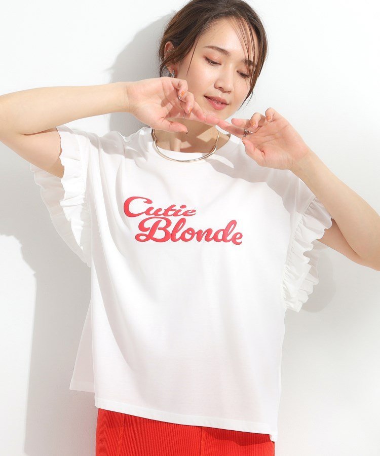 【SALE／20%OFF】SHOO・LA・RUE 【S-LL/汗ジミ軽減/ひんやり/UVカット】フリルTシャツ シューラルー トップス カットソー・Tシャツ グレー イエロー ホワイト ピンクのサムネイル