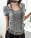 【SALE/20%OFF】Nia Nia/(W)Nia(ニア)/チョーカー付き レイヤードフリルTシャツ チェルカ トップス カットソー・Tシャツ グレー ホワイト