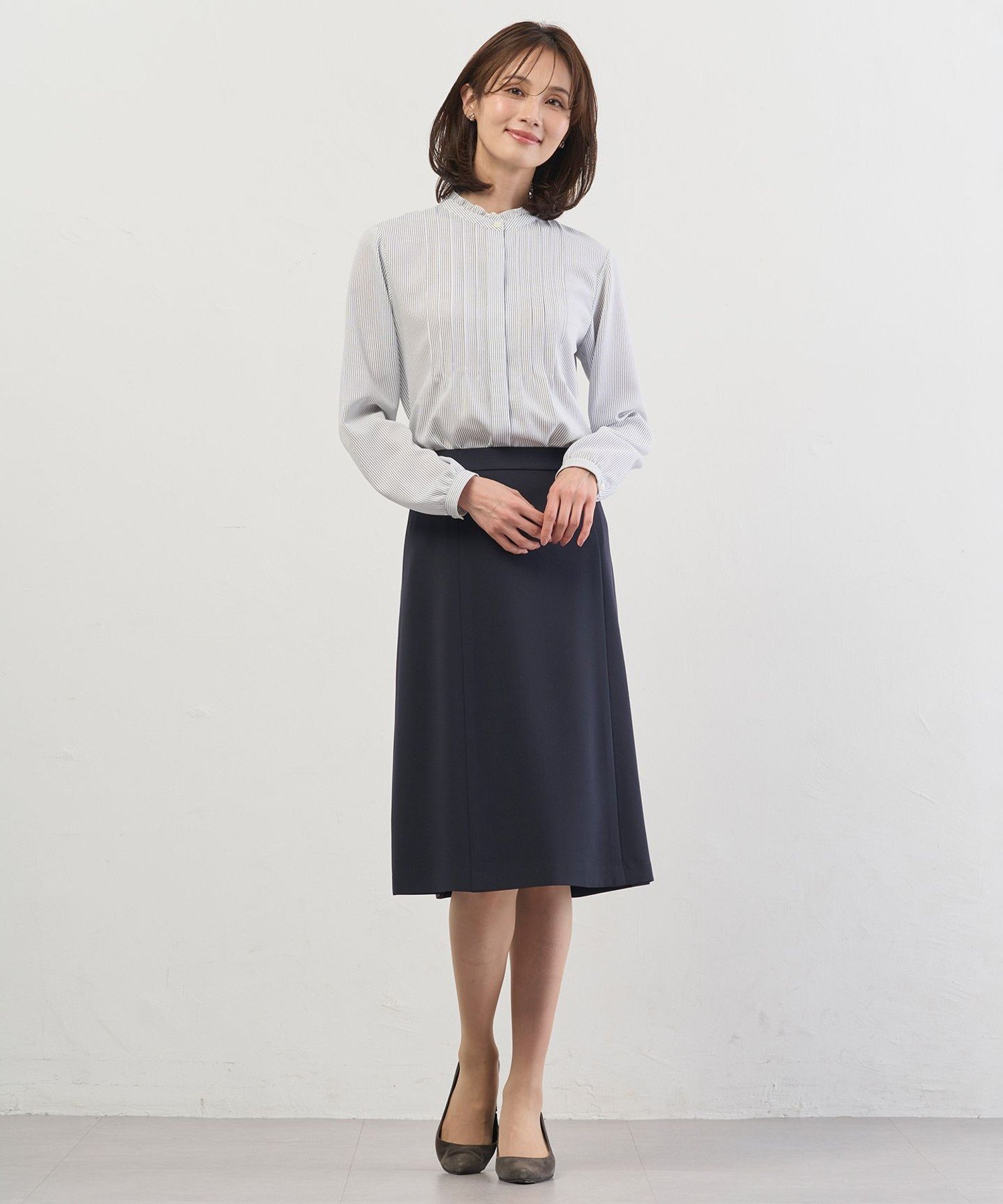 J.PRESS LADIES L ソフトジョーゼット ストライプ プリント ブラウス ジェイプレス トップス シャツ・ブラウス ネイビー