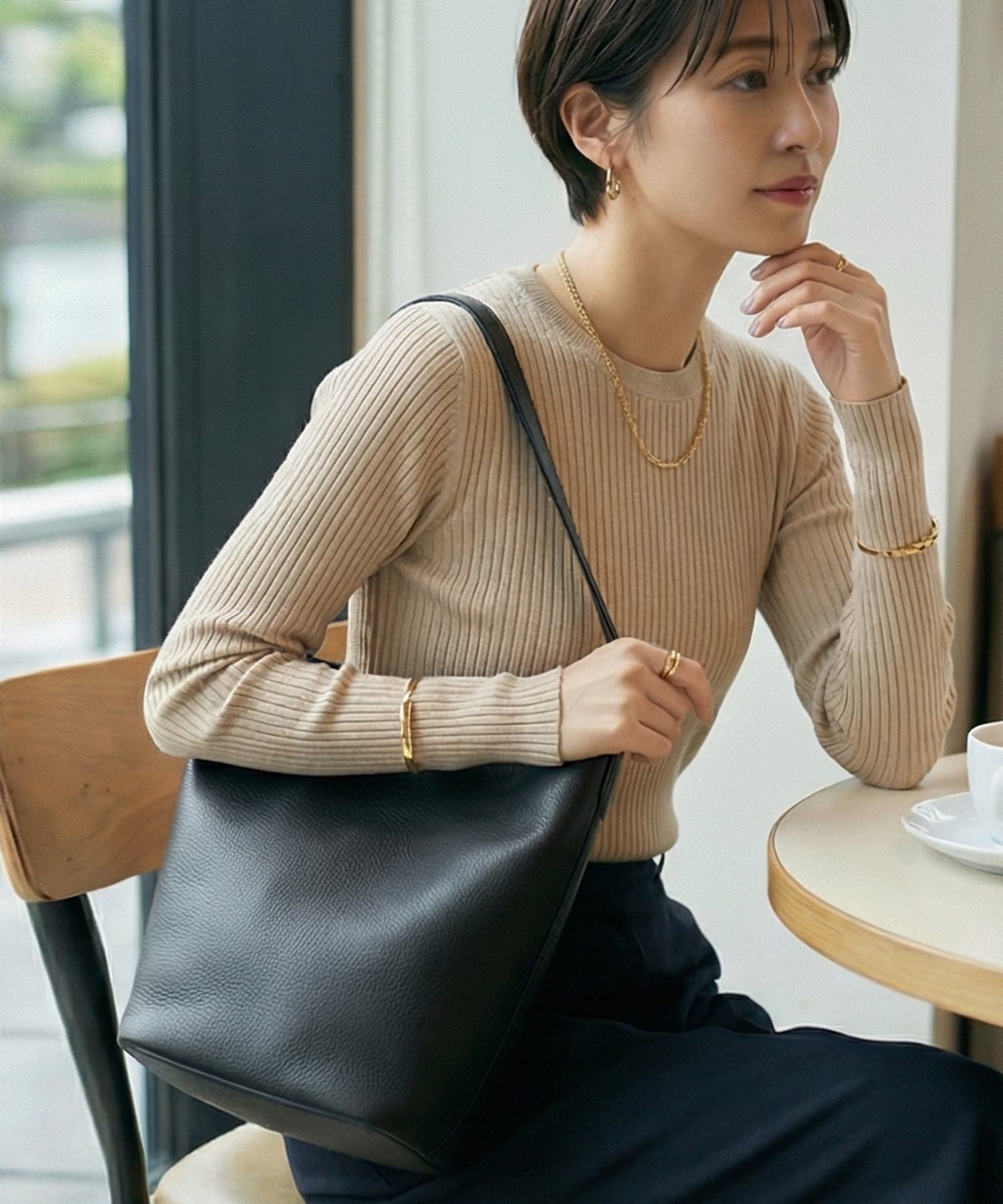 STYLE DELI 【DELI by】ミニマルバケットリアルレザーバッグ(レギュラー) スタイルデリ バッグ トートバッグ ブラック グレー【送料無料】