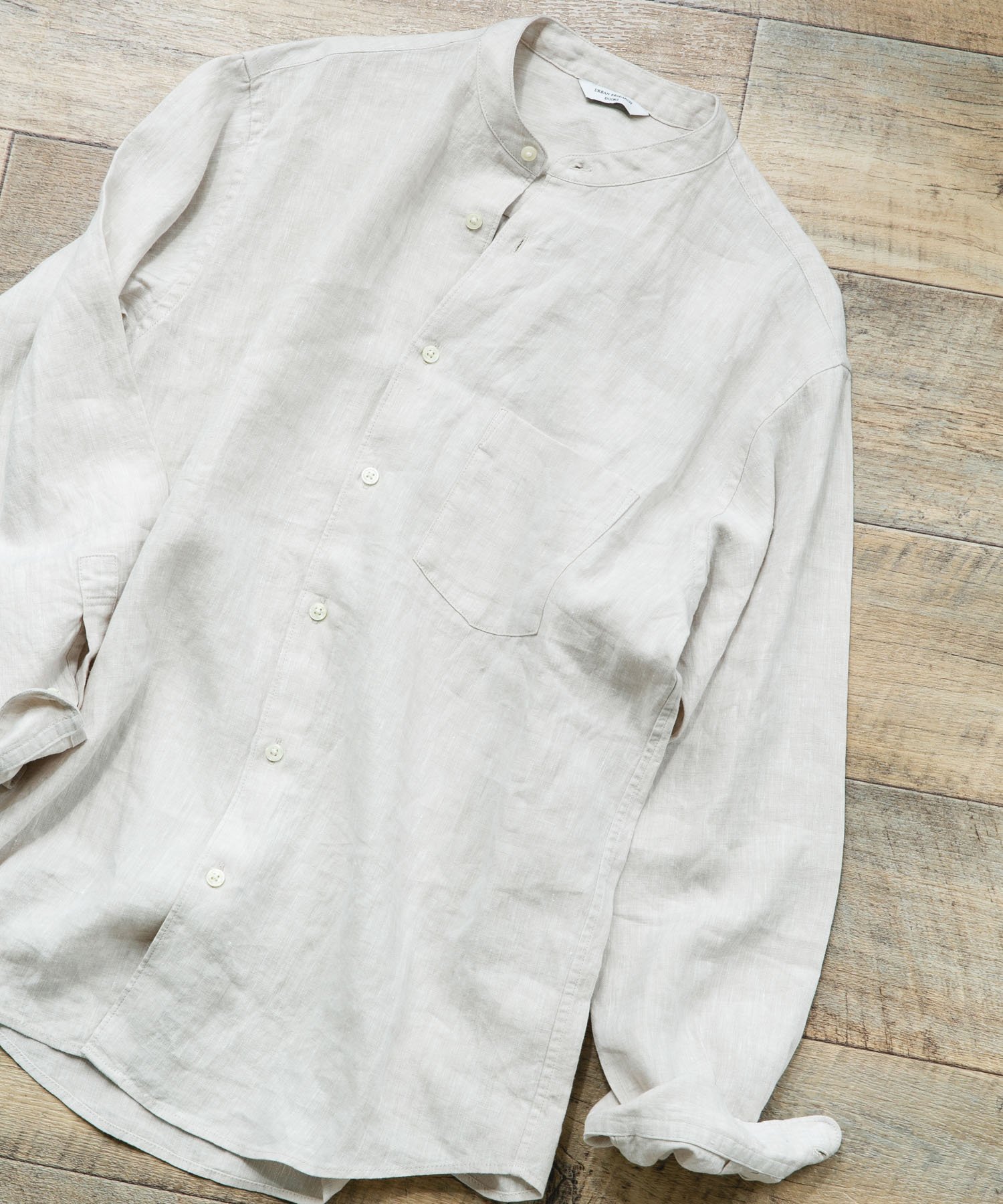【SALE／40%OFF】URBAN RESEARCH DOORS シルケットリネン バンドカラーロングスリーブシャツ アーバンリサーチドアーズ トップス シャツ・ブラウス ブルー ホワイト【送料無料】