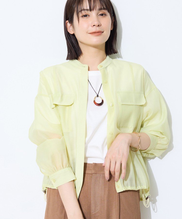 【トレンド/2WAY】裾ドロスト付きシアーブラウスブルゾン インディヴィ トップス シャツ・ブラウス ホワイト ネイビー グリーン ピンク