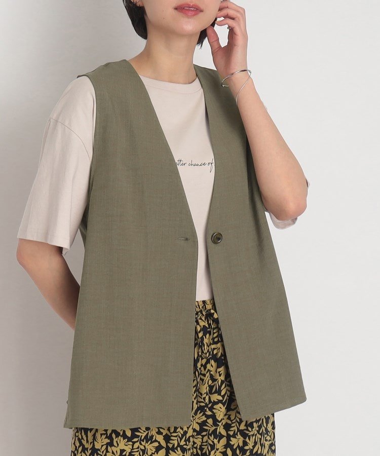 SHOO・LA・RUE 【セットアップ可/洗える】大人可愛く体型カバー!麻調ペプラムジレ シューラルー トップス ベスト・ジレ カーキ ベージュ ネイビーのサムネイル