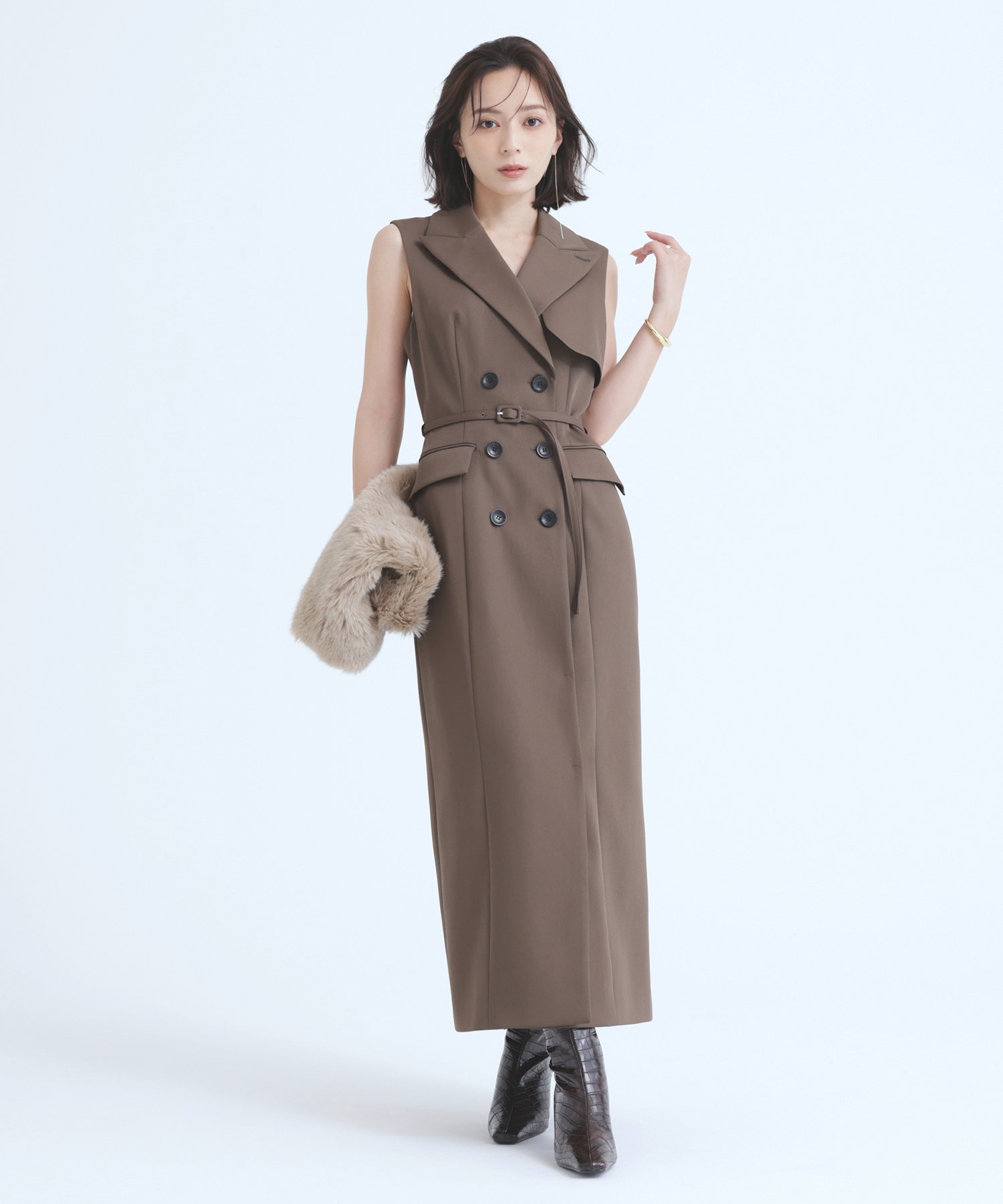 anuans ダブルブレストワンピース アニュアンス ワンピース・ドレス ワンピース カーキ ホワイト ネイビー【送料無料】のサムネイル