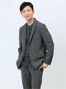 【SALE/50%OFF】TAKA-Q クロスストレッチ スリムフィット 2ボタンジャケット チェックグレー(セットアップ可能) タカキュー スーツ・フォーマル...