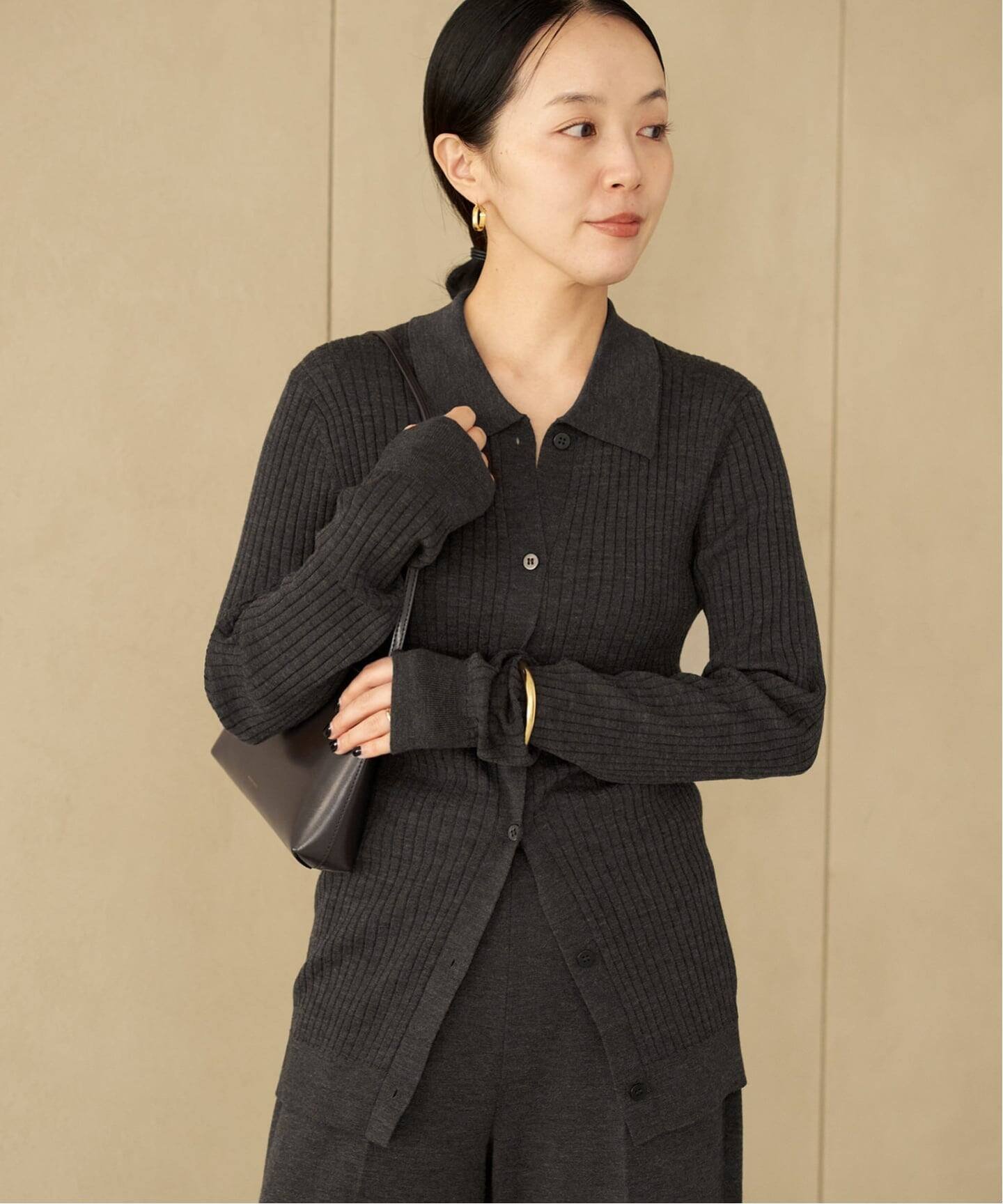 plage Collar Wide Rib カーディガン プラージュ トップス カーディガン カーキグリーン ブラウン【送料無料】のサムネイル