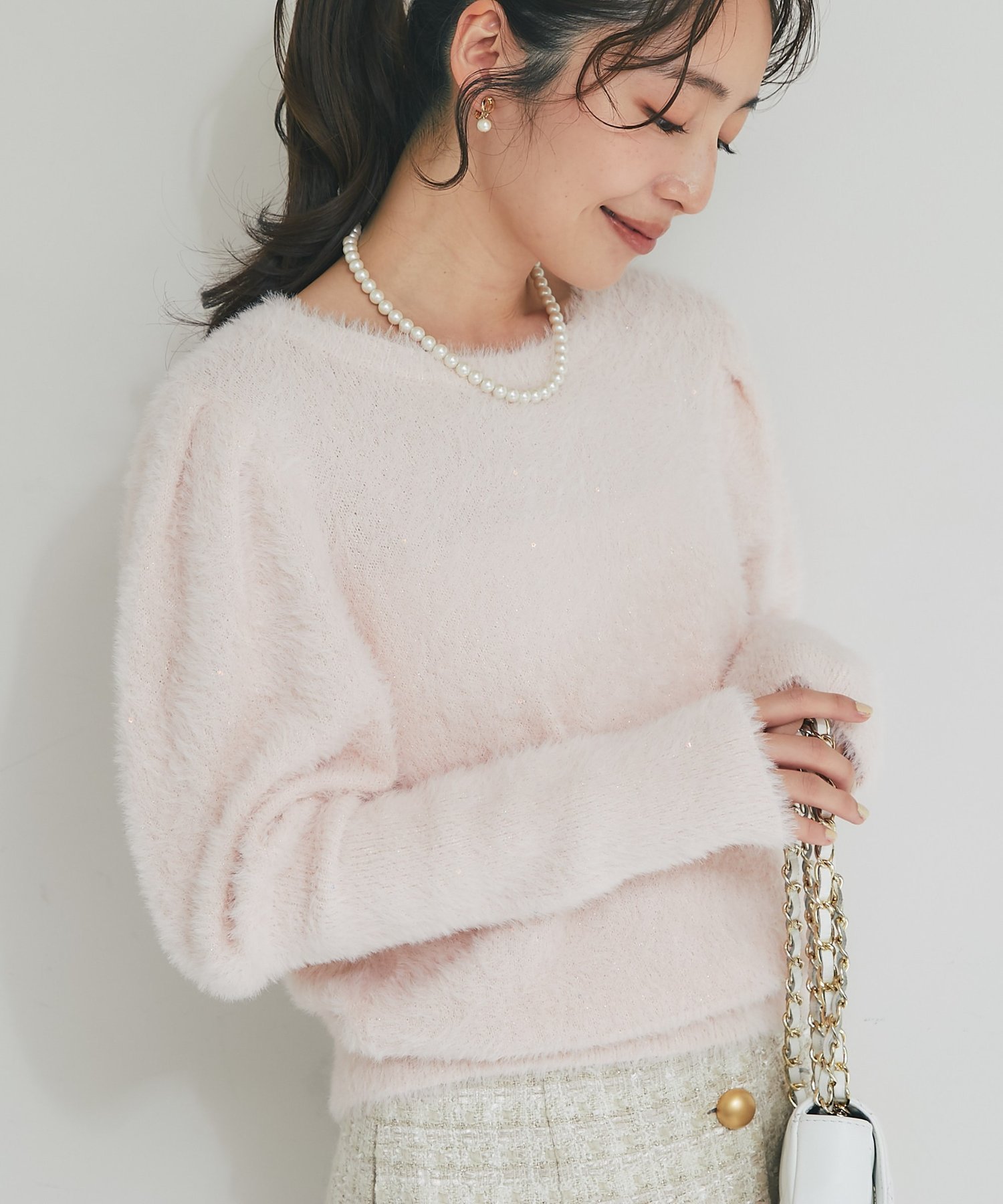 La boutique BonBon 【最強モテニット】お花スパンコールラメフェザーニット ラブティックボンボン トップス ニット グレー ピンク ホワイト【送料無料】のサムネイル