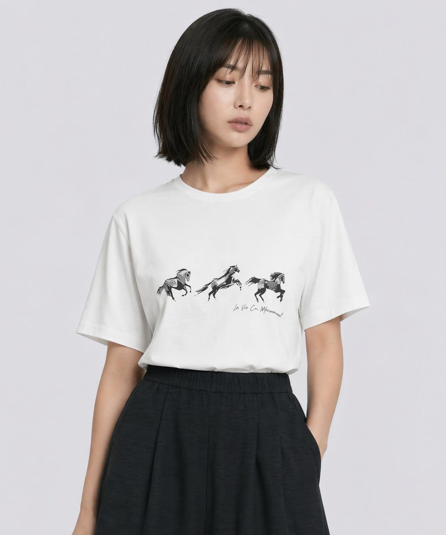 LEPSIM HorseプリントT レプシィム トップス カットソー・Tシャツ グレー ベージュ ホワイト