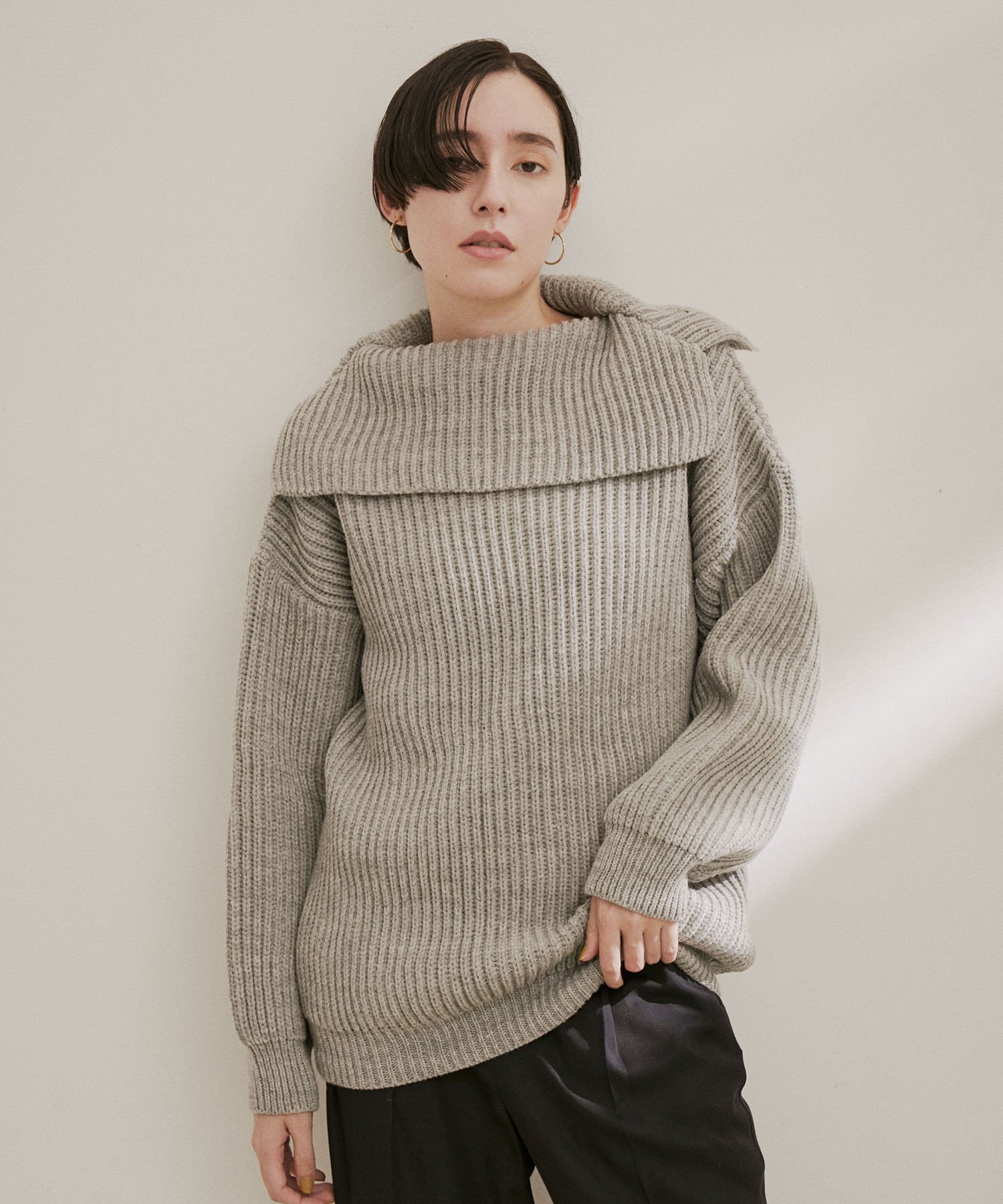 【SALE／40%OFF】SALON adam et rope' 【雑誌掲載】【OLDDERBY KNITWEAR】セーラーカラーリブニットプルオーバー サロン アダム エ ロペ トップス ニット グレー ホワイト【送料無料】