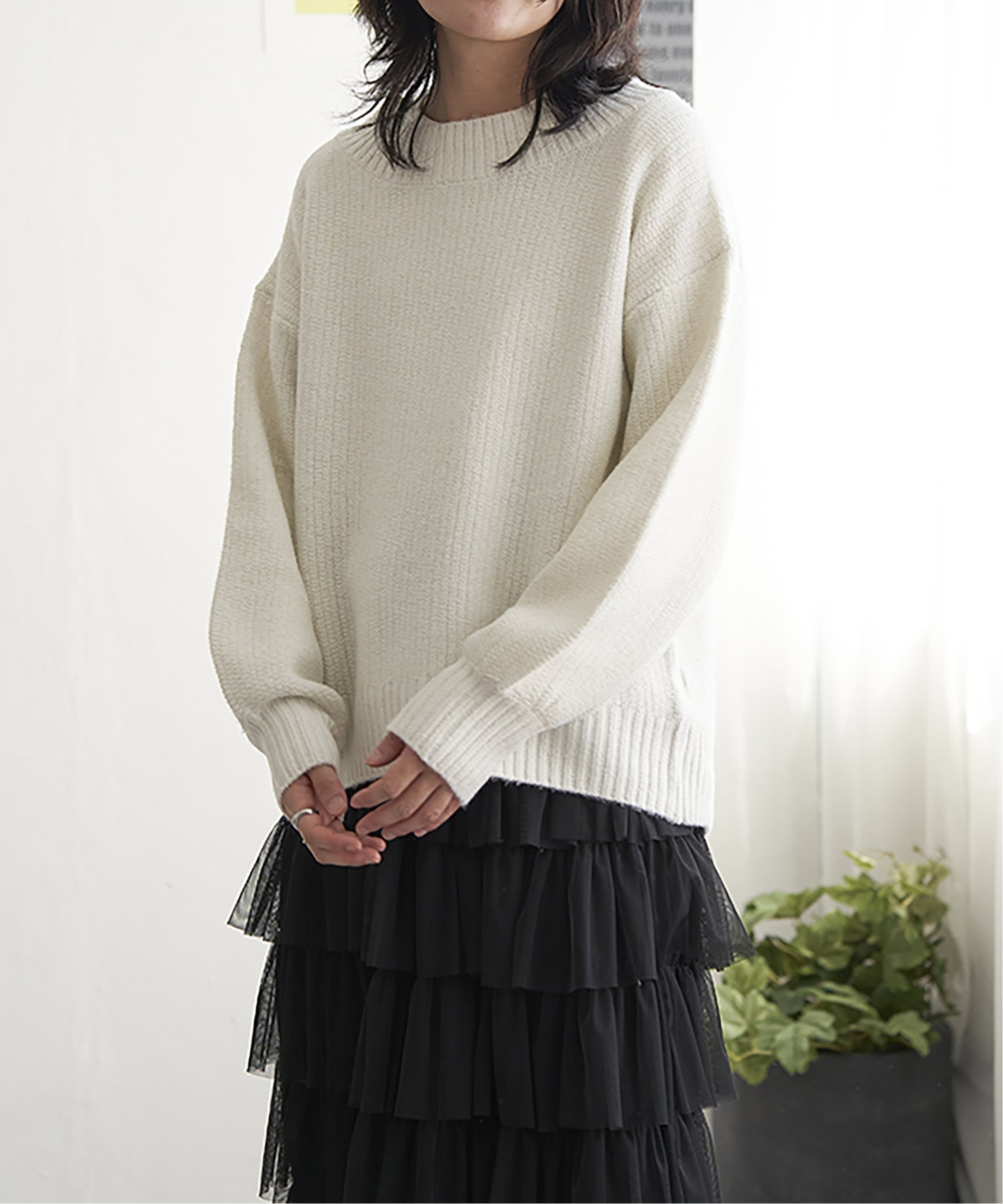 VENCE share style Ladys 【洗濯機で洗える】鹿の子ラメニット ヴァンス エクスチェンジ トップス ニット ホワイト ブラック ベージュ グレー