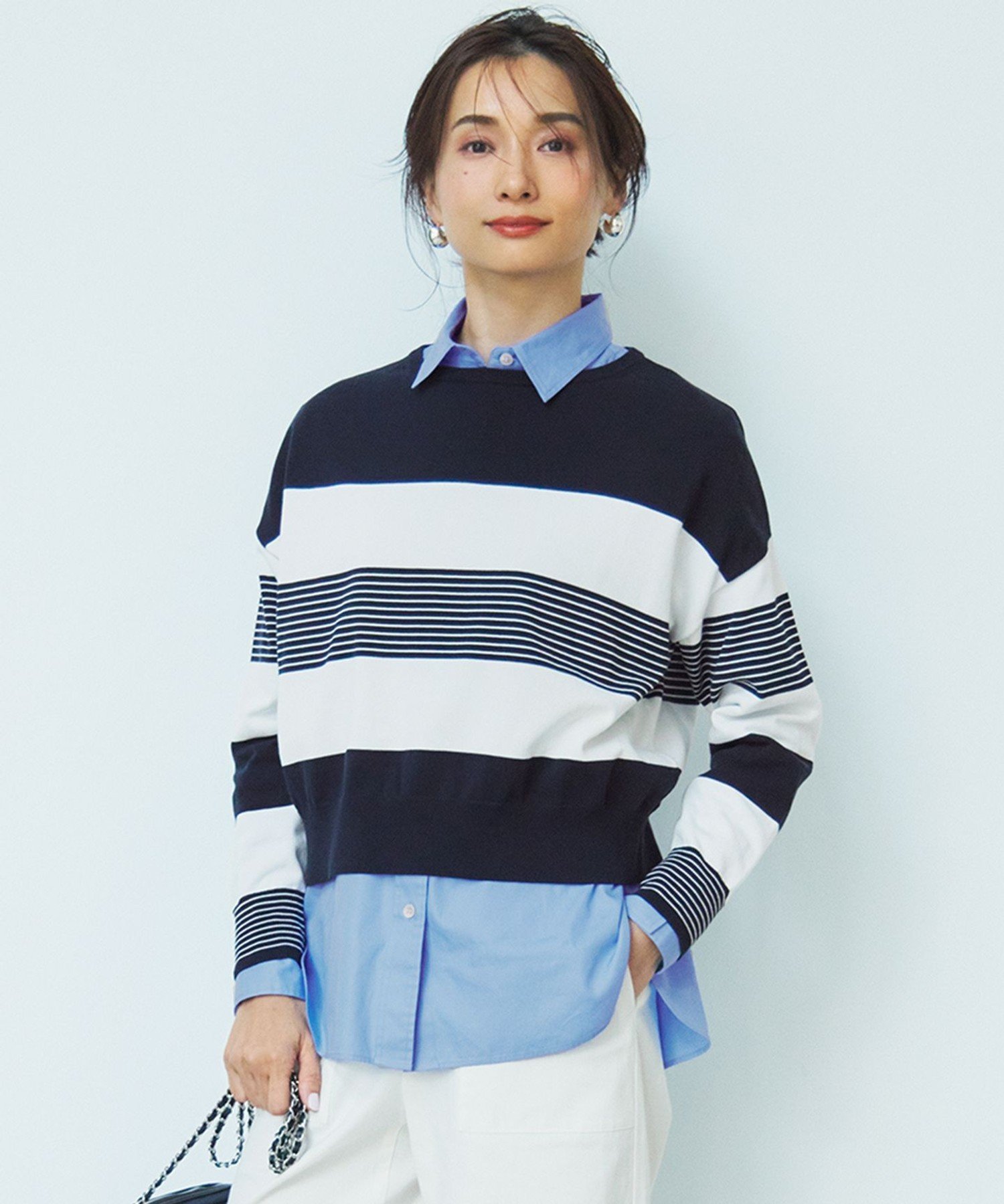 【SALE／40%OFF】23区 S 【洗える】コットンポリエステルストレッチ ショート ニット ニジュウサンク トップス ニット ホワイト【送料無料】