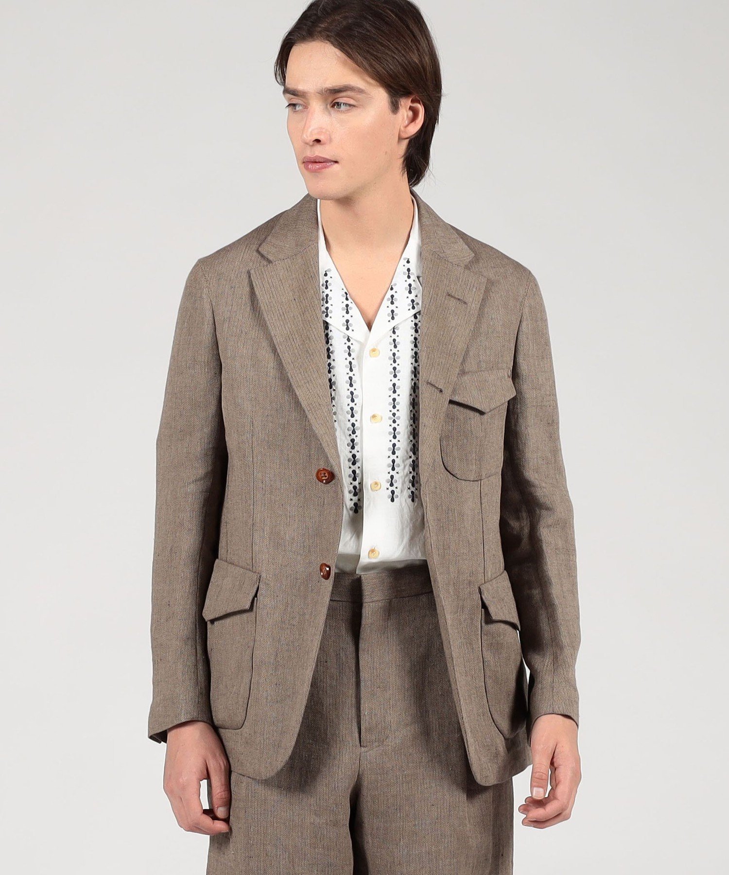 【SALE／45%OFF】TOMORROWLAND MEN リネン ヘリンボーン サファリジャケット トゥモローランド ジャケット・アウター テーラードジャケット・ブレザー ブラウン【送料無料】