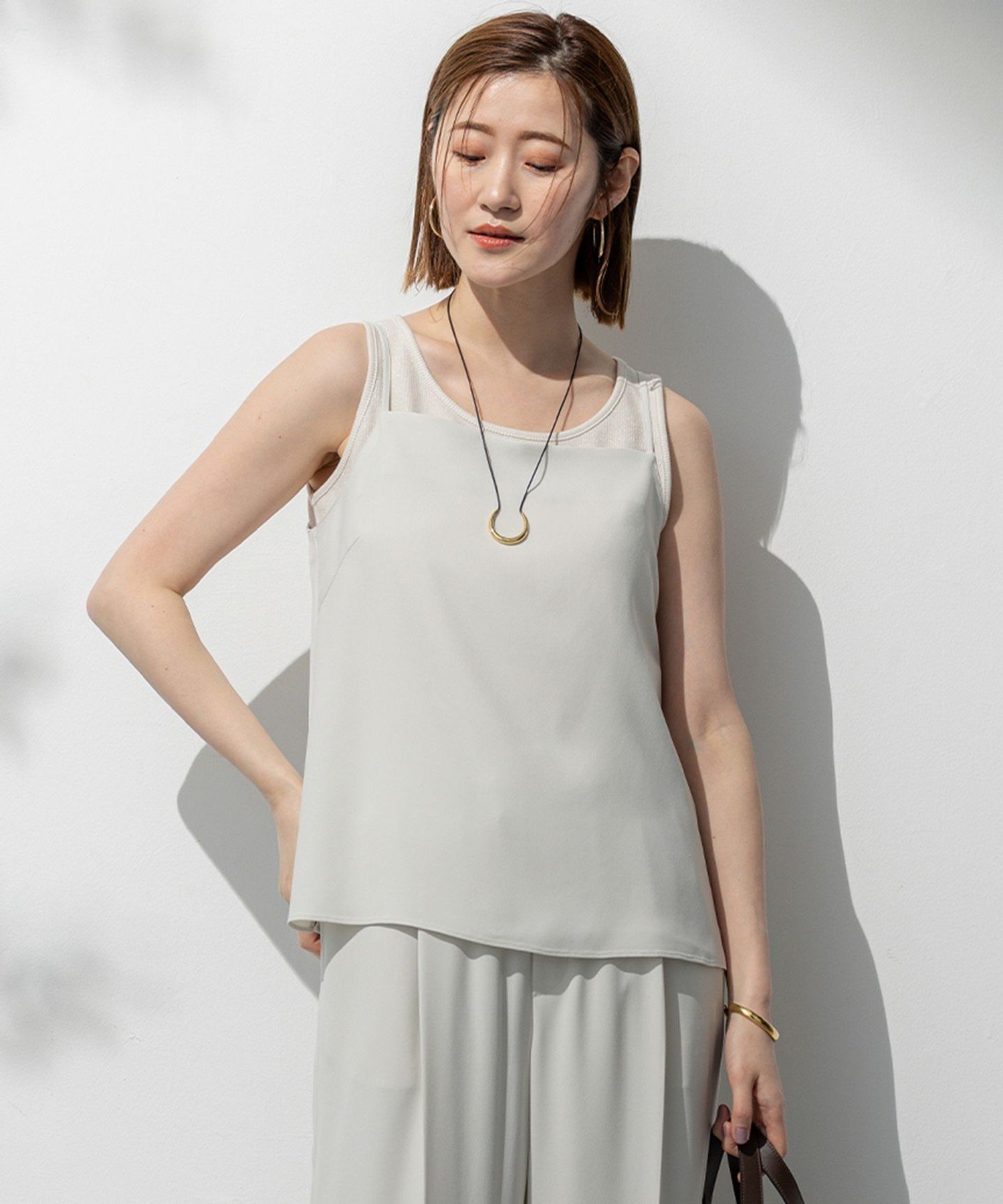 23区 L 【吸水速乾/UVカット/接触冷感】ストレッチジョーゼット キャミソール ニジュウサンク トップス カットソー・Tシャツ ネイビー ベージュ ブラック