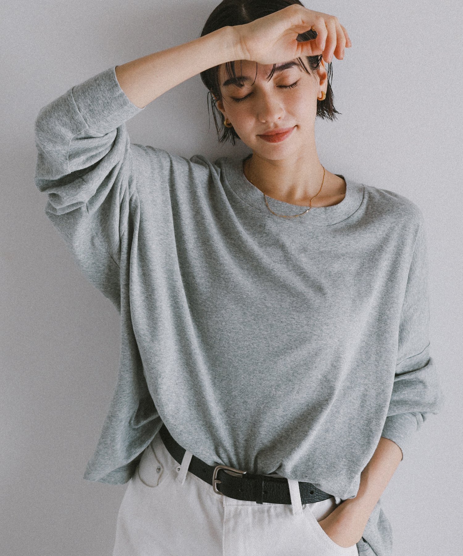 ソフトフライス 長袖 Tシャツ 《ミドル丈/ロング丈 》evernavy エバーネイビー アンドミー トップス カットソー・Tシャツ ブラウン ブラック ホワイト グレー