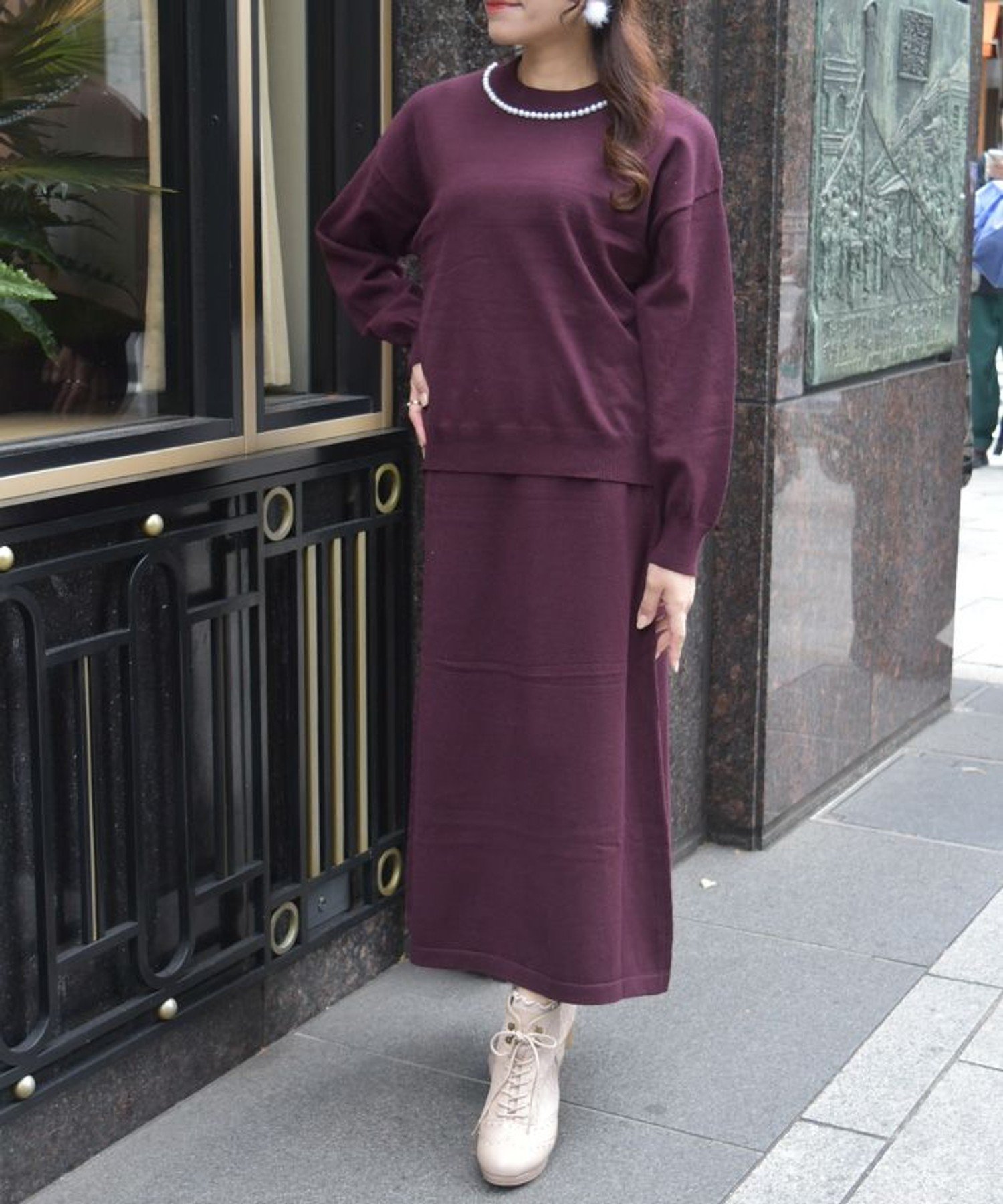 axes femme パールニットセットアップ アクシーズファム ワンピース・ドレス ワンピース ブラウン パープル【送料無料】