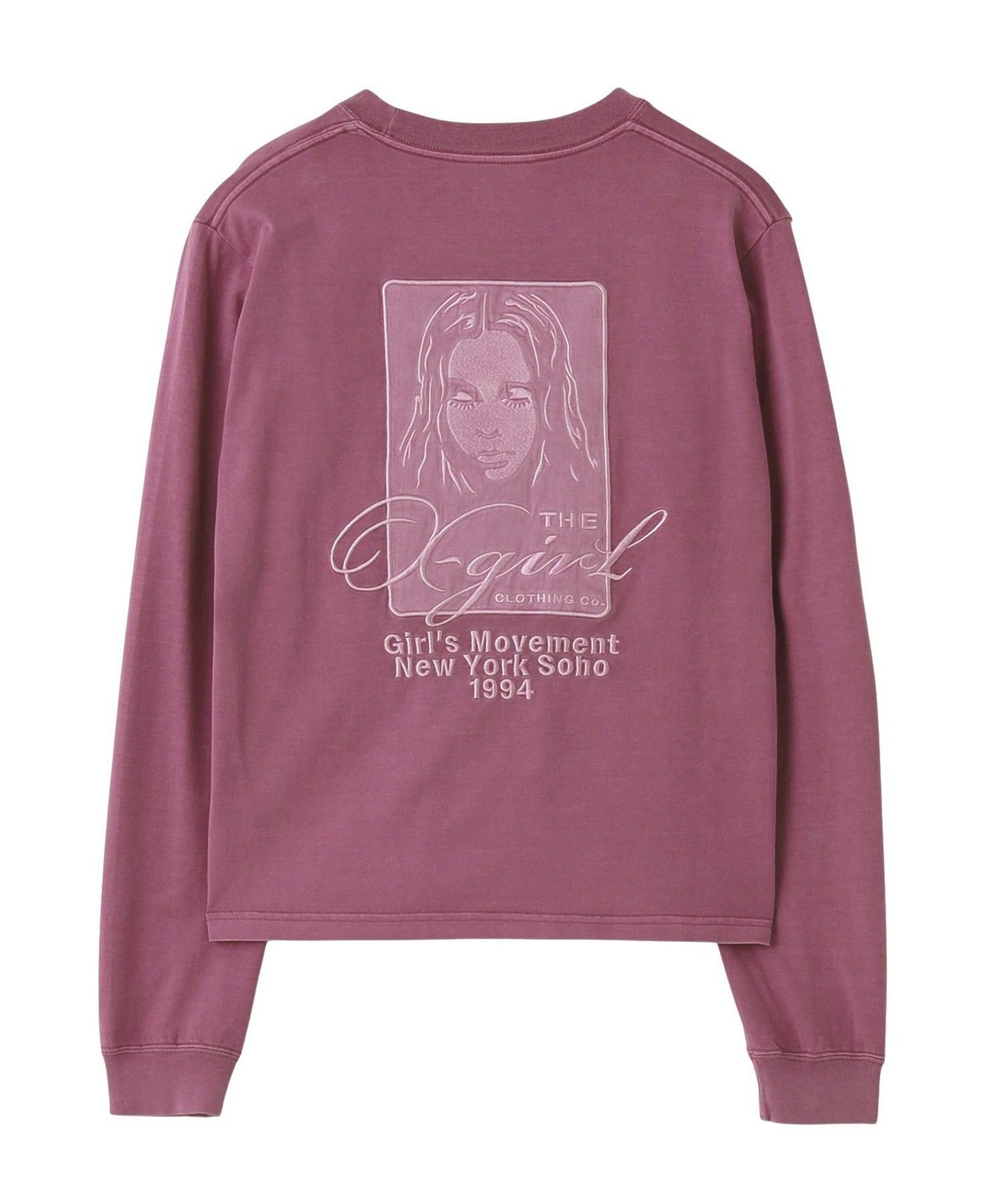 X-girl PIGMENT DYED FACE AND LOGO SQUARE PATCH L/S TEE エックスガール トップス カットソー・Tシャツ ピンク ブラック グリーン