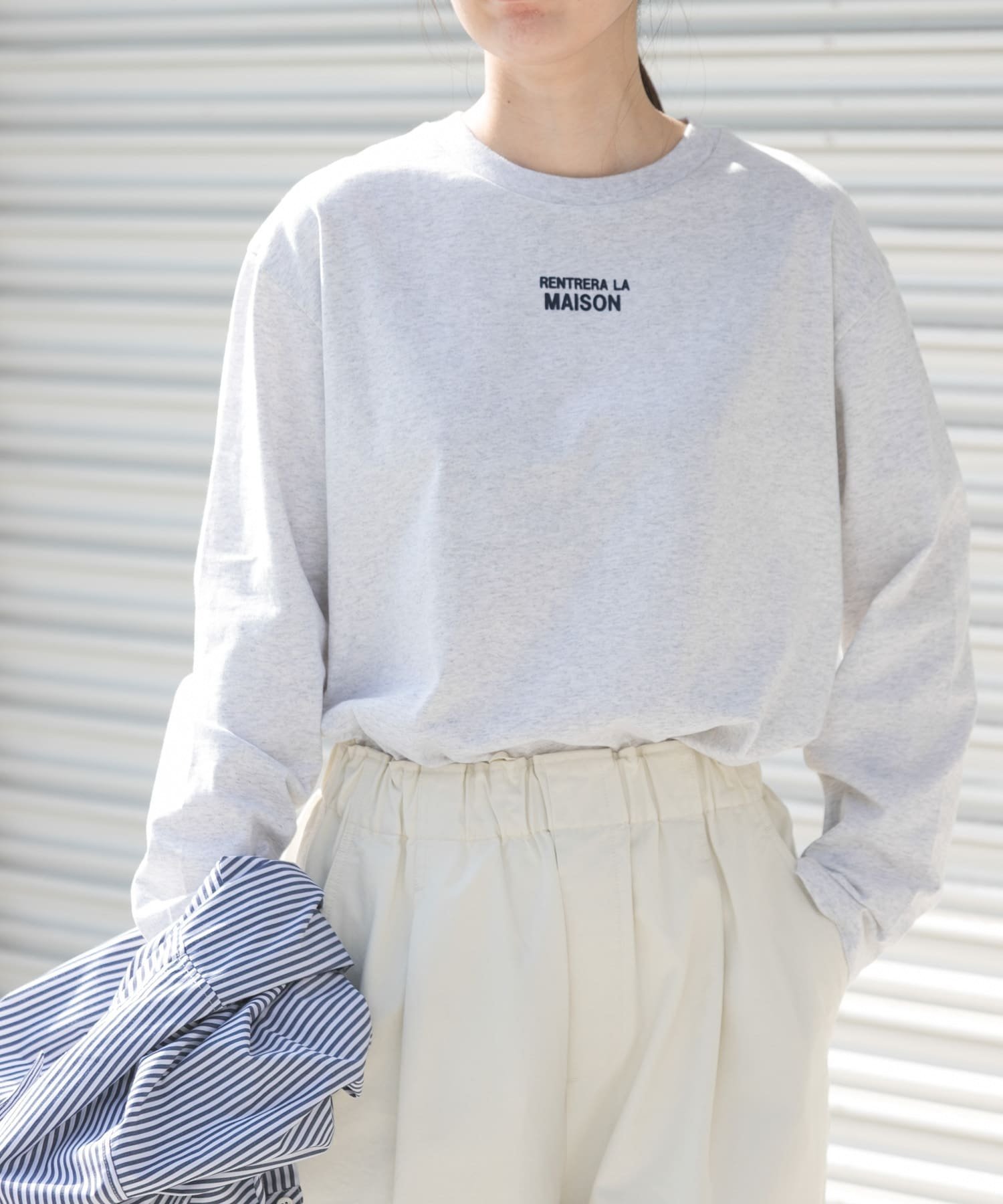 URBAN RESEARCH DOORS FORK&SPOON フロッキープリントロングスリーブTシャツ アーバンリサーチドアーズ トップス カットソー・Tシャツ ホワイト グレー【送料無料】