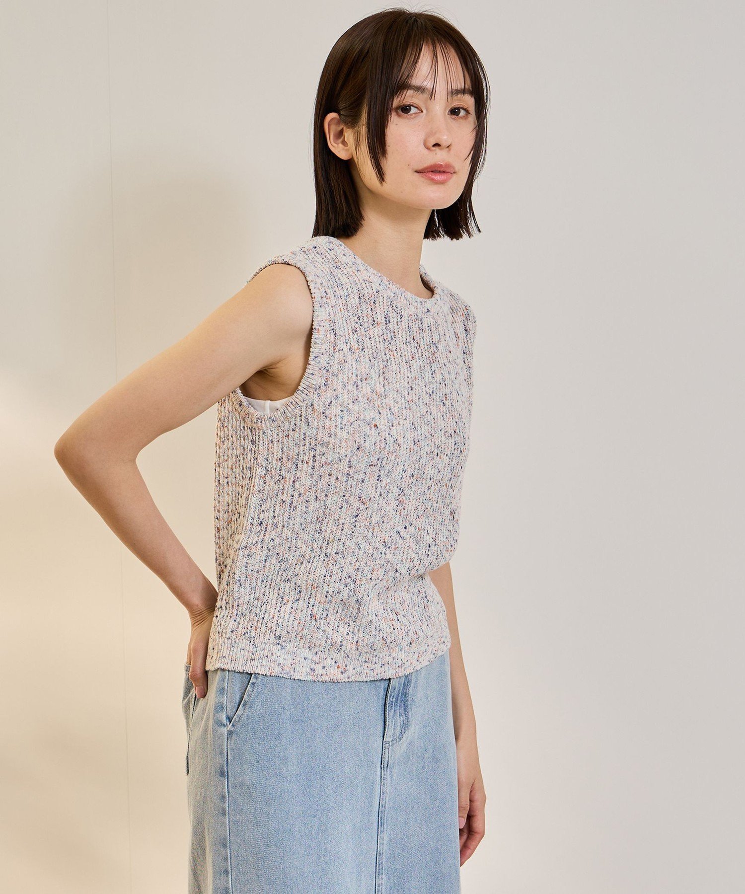 【SALE／25 OFF】ketty ミックスコイルクロップドニットベスト ケティ ジャケット アウター ダウンジャケット ダウンベスト ブルー ホワイト【送料無料】