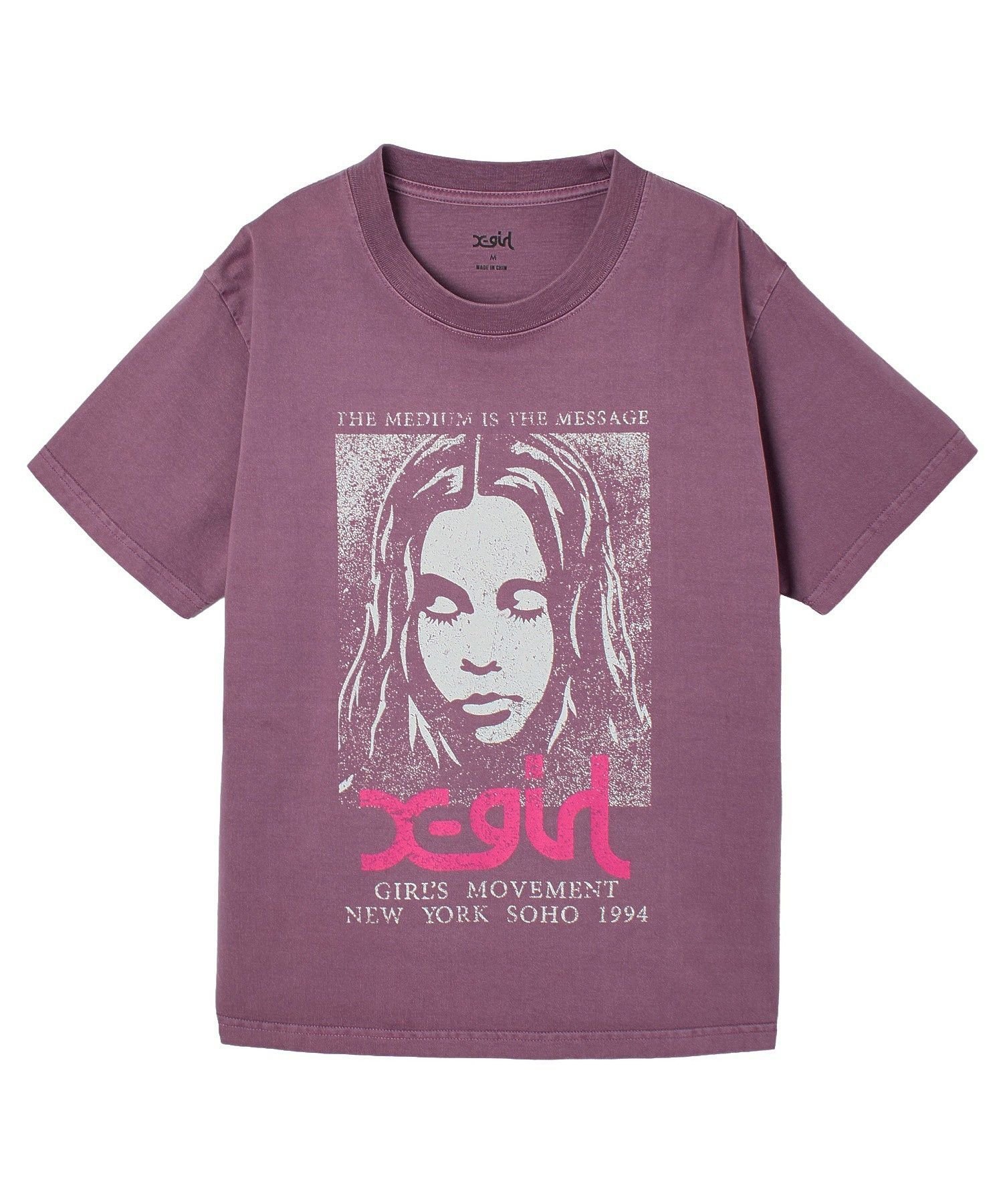 X-girl FADED FACE S/S TEE エックスガール トップス カットソー・Tシャツ ブラック グリーン パープル