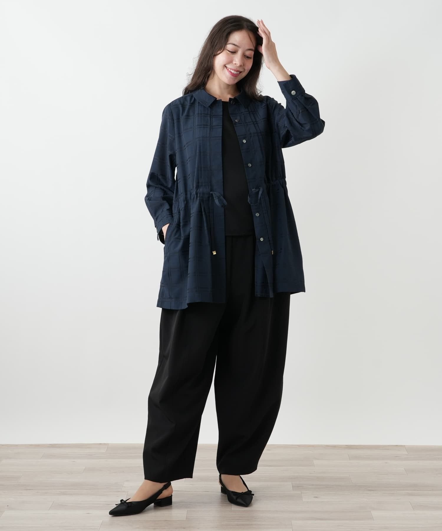 Leilian PLUS HOUSE チェックチュニックブラウス レリアン プラスハウス トップス シャツ・ブラウス ネイビー