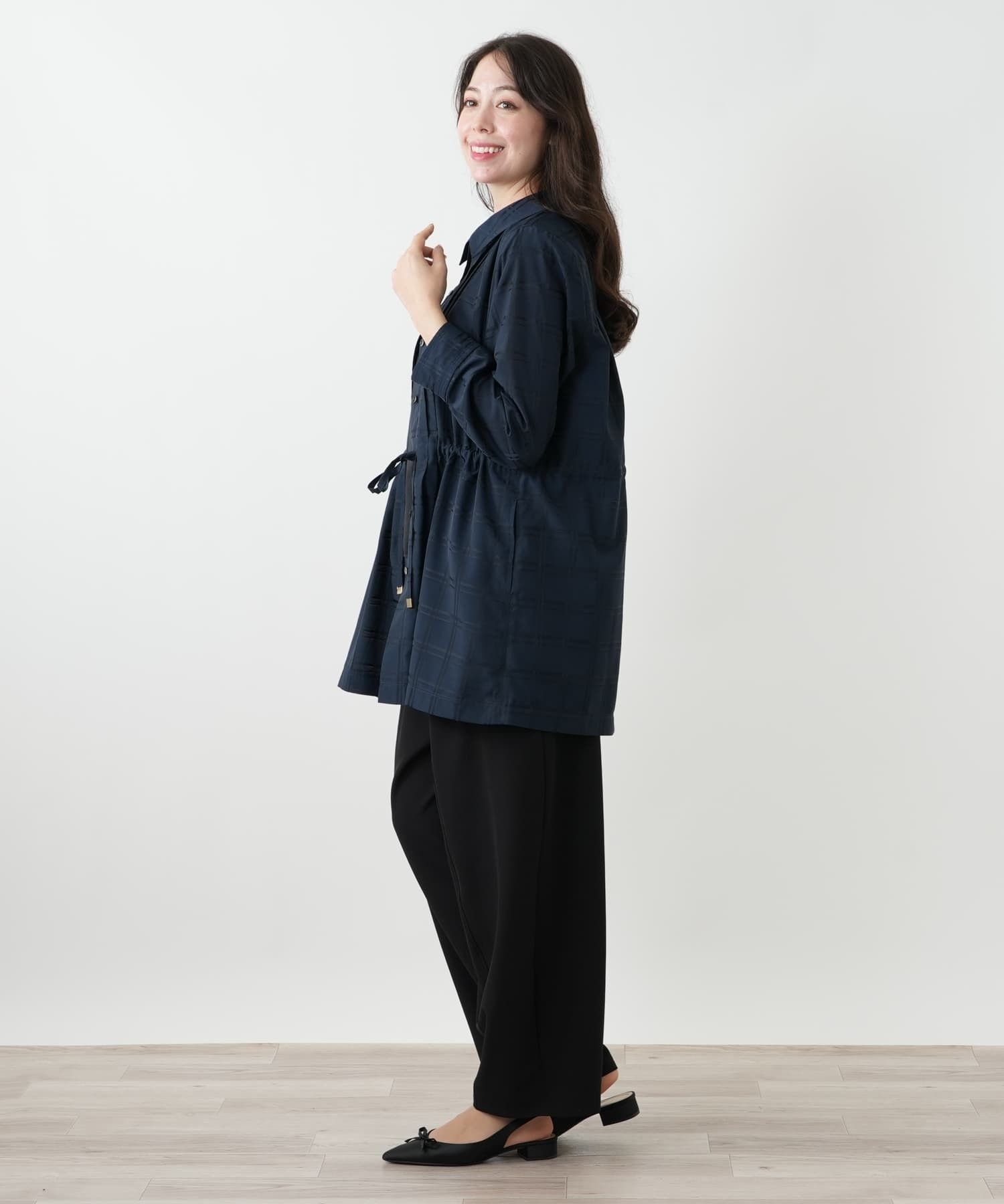 Leilian PLUS HOUSE チェックチュニックブラウス レリアン プラスハウス トップス シャツ・ブラウス ネイビー