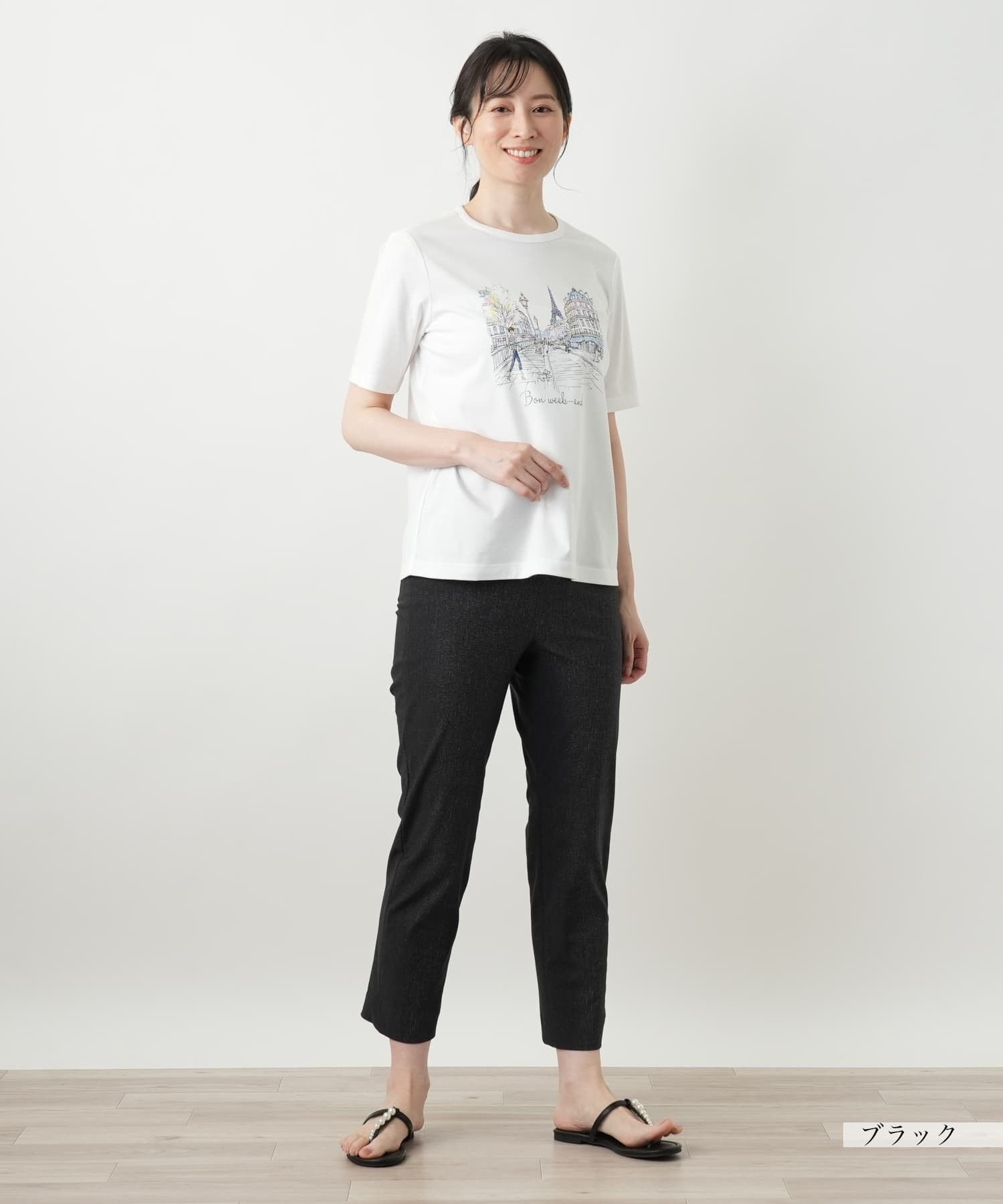 Leilian プリントスリムパンツ レリアン パンツ その他のパンツ ブラック ネイビー