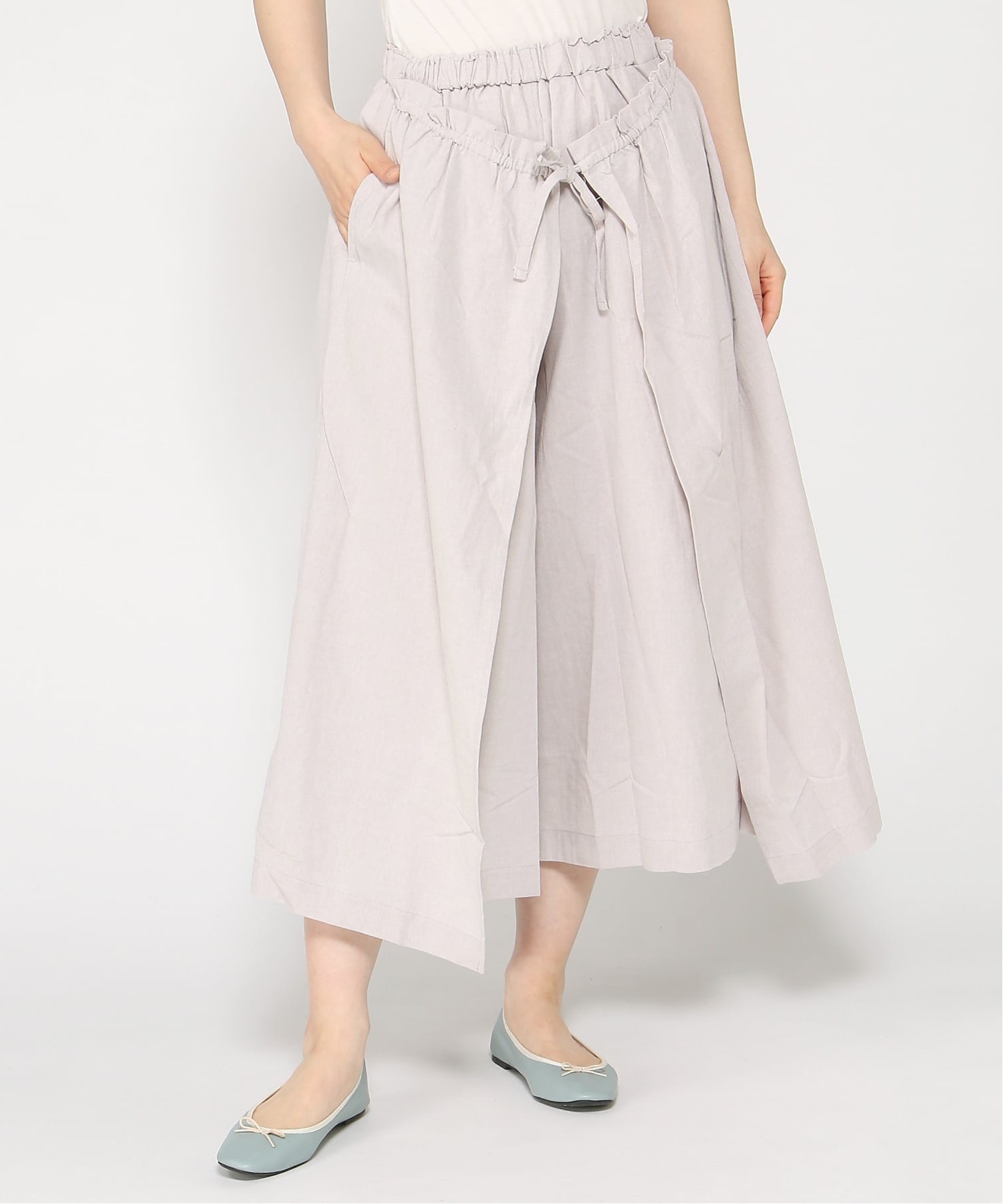 cloudnine cloudnine/8分丈 前ラップ布付きワイドパンツ クラウドナイン パンツ その他のパンツ グレー イエロー
