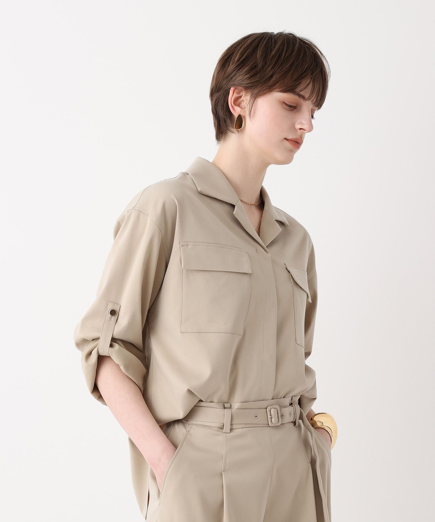 allureville フィブリルターンバックシャツ アルアバイル トップス シャツ・ブラウス ホワイト ベージュ ネイビー【送料無料】