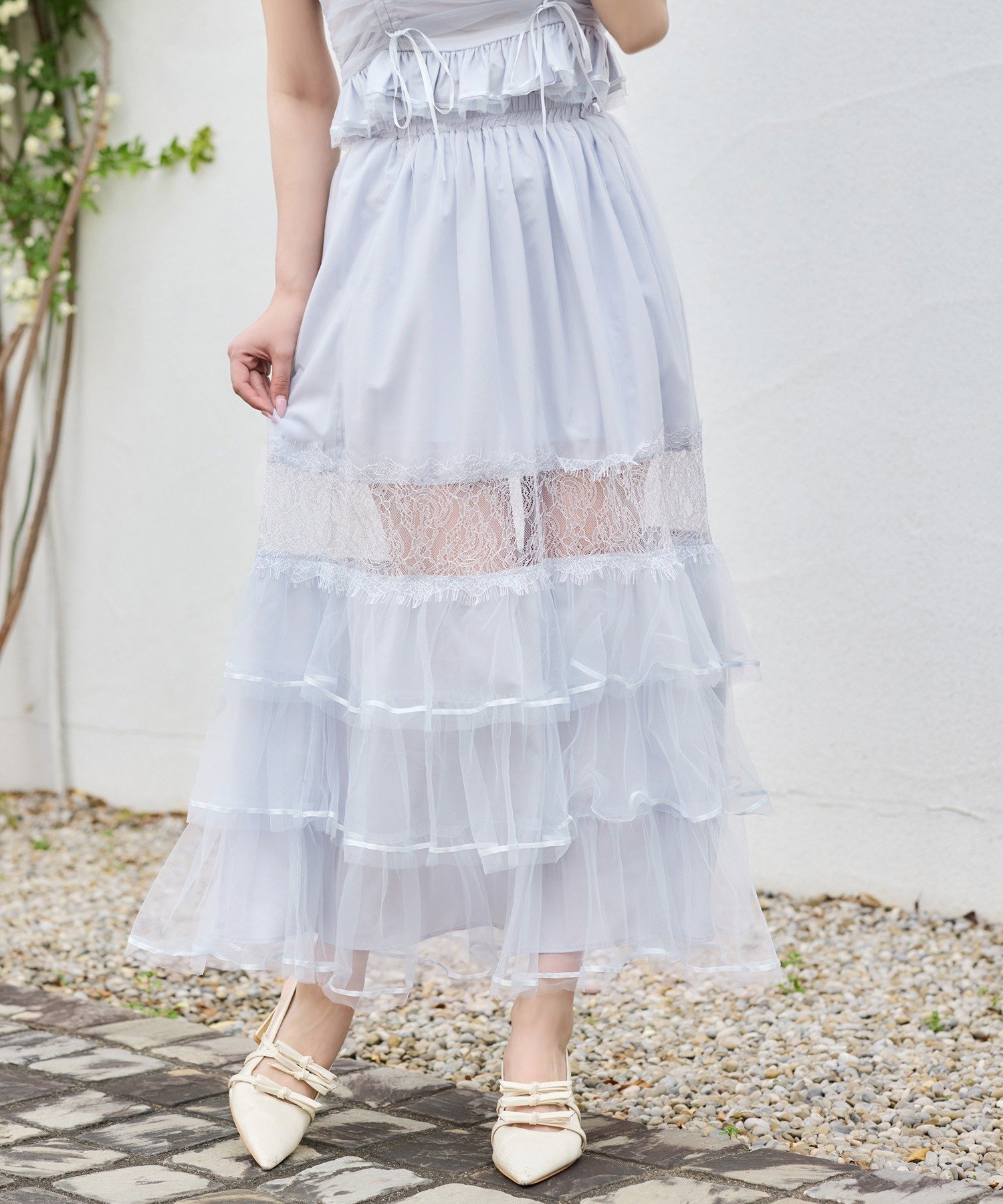 one after another NICE CLAUP 【ウォッシャブル】【Tulle Collection】チュールロングスカート ワンアフターアナザー ナイスクラップ スカート その他のスカート ブルー ブラック ホワイト