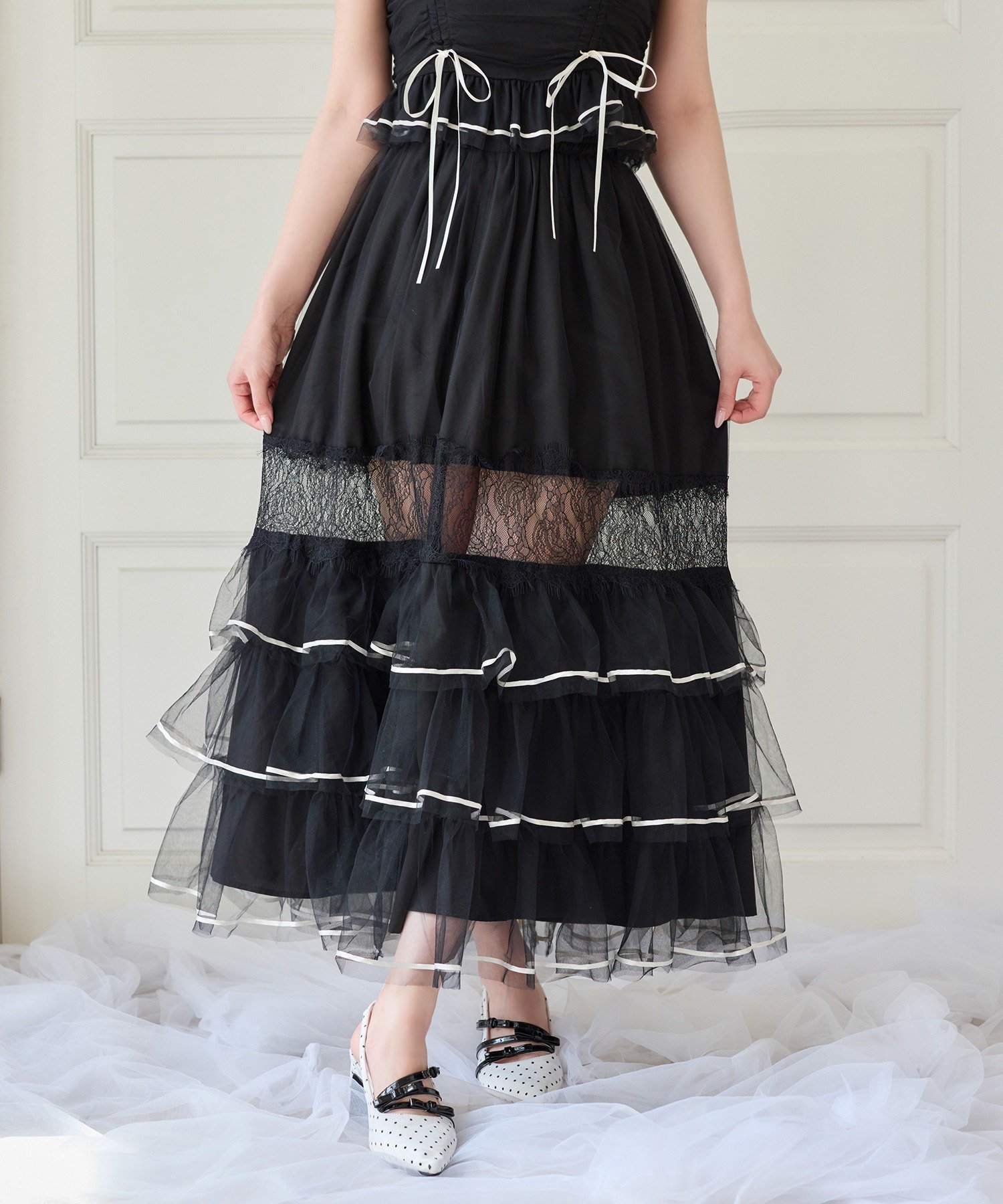 one after another NICE CLAUP 【ウォッシャブル】【Tulle Collection】チュールロングスカート ワンアフターアナザー ナイスクラップ スカート その他のスカート ブルー ブラック ホワイト