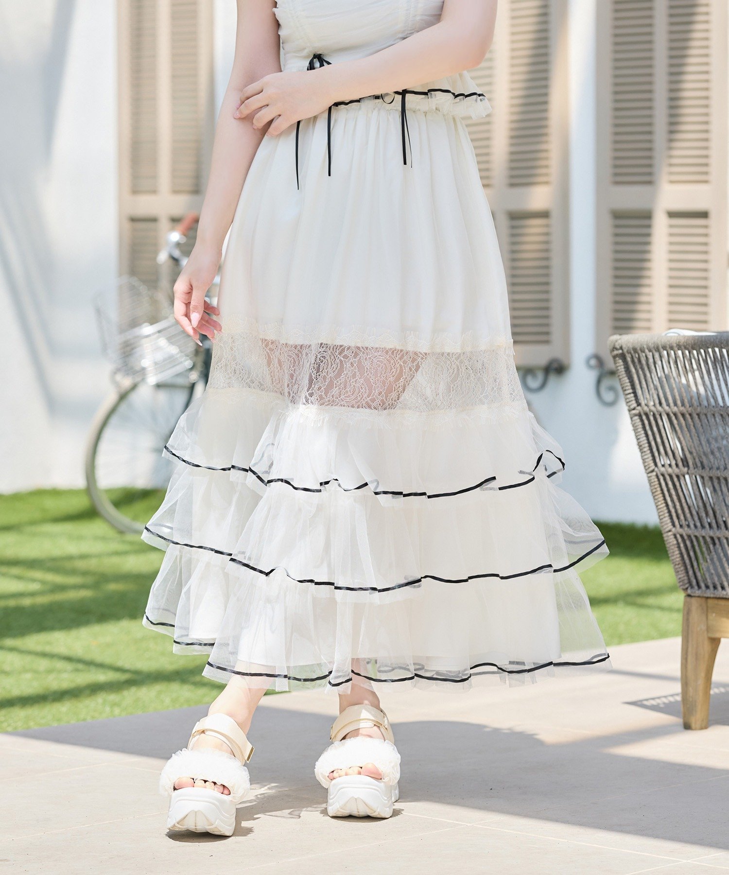 【SALE／60%OFF】one after another NICE CLAUP 【ウォッシャブル】【Tulle Collection】チュールロングスカート ワンアフターアナザー ナイスクラップ スカート その他のスカート ブルー ブラック ホワイト【送料無料】