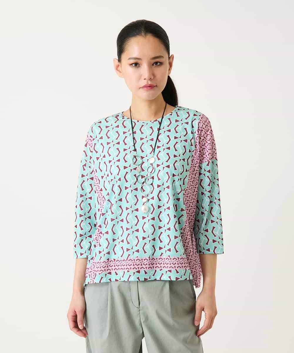 HIROKO BIS（小さいサイズ） 【小さいサイズ】幾何デザインボックスシルエットブラウス メゾンドゥサンク トップス カットソー・Tシャツ グリーン