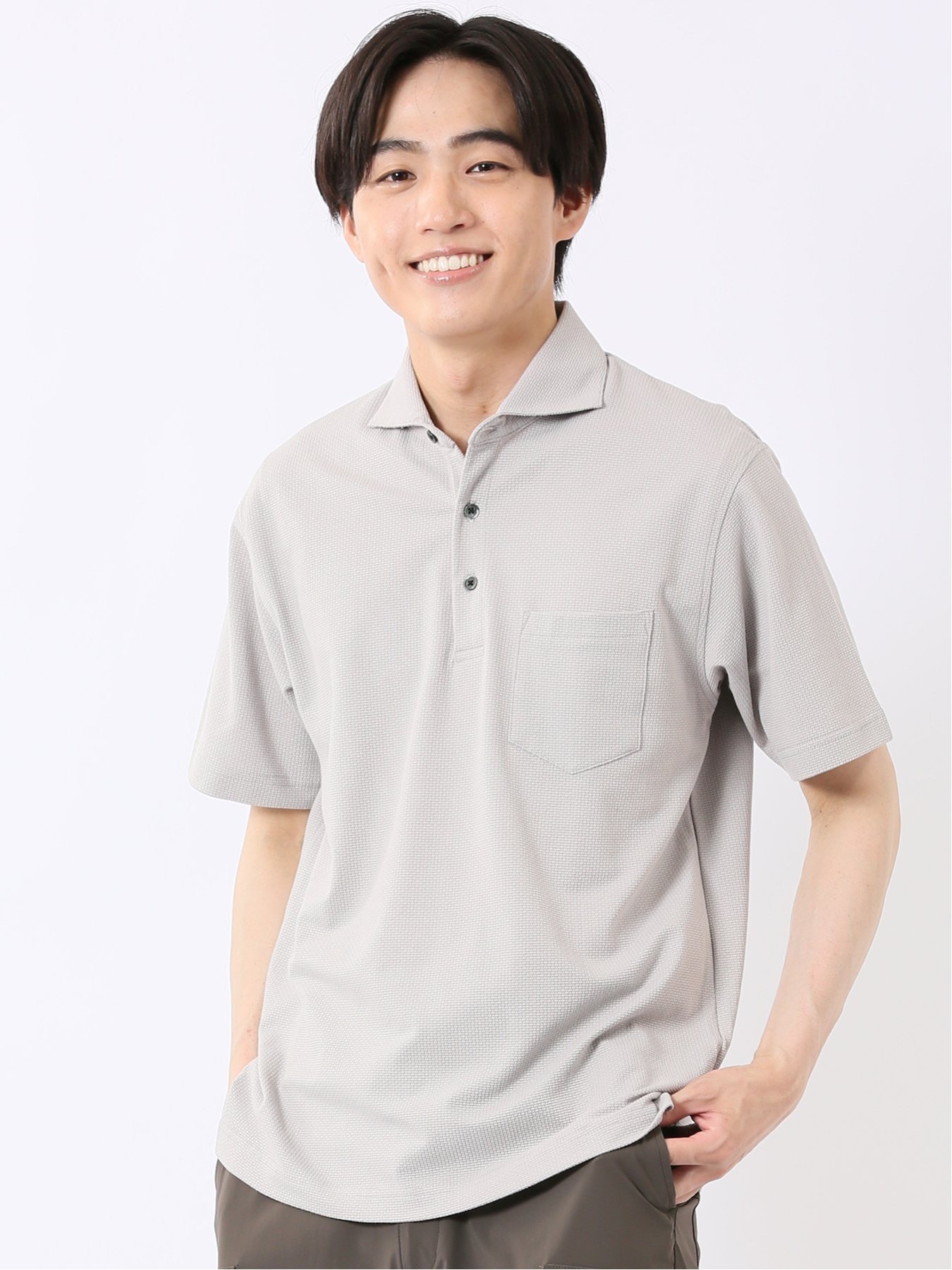【SALE／15%OFF】TAKA-Q クールビズ ストレッチ 綿混 カットジャガード カッタウェイ 半袖 ビズポロ ポロシャツ メンズ タカキュー トップス ポロシャツ ネイビー グレー