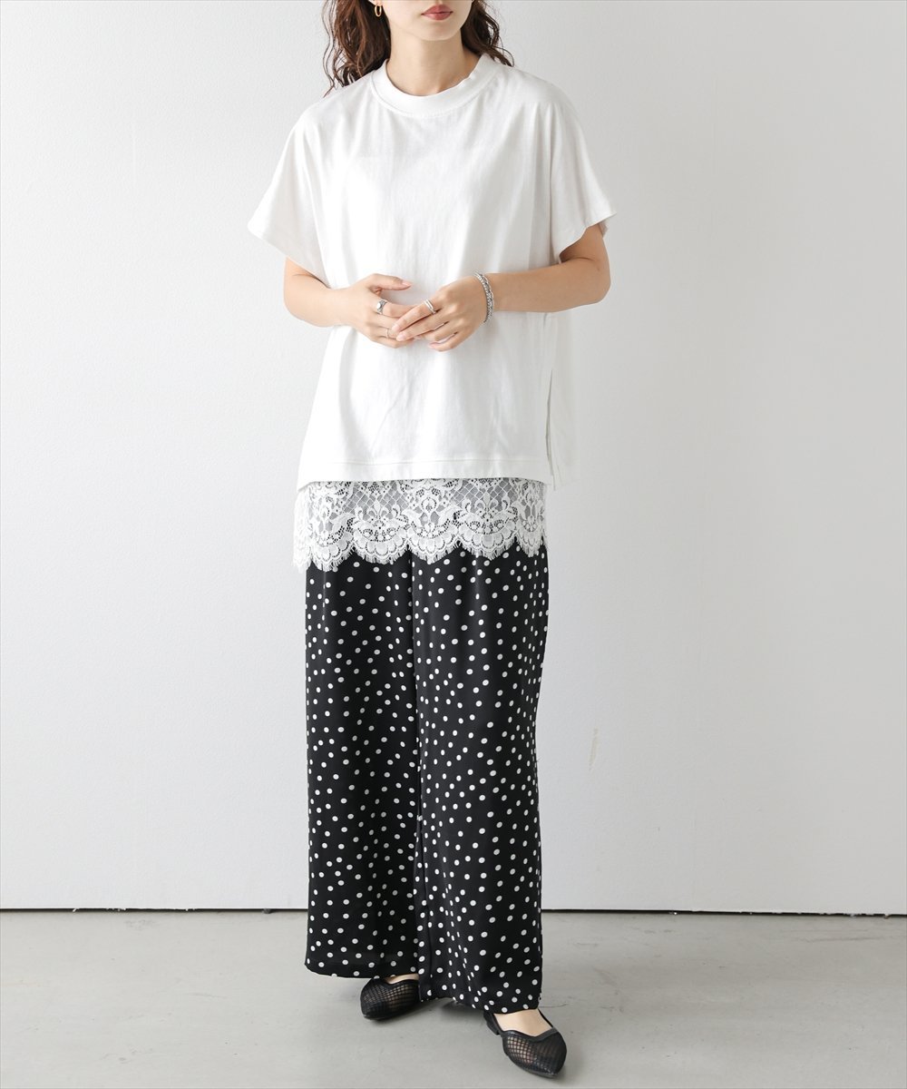La-gemme レースキャミ*Tシャツ レイヤードセット ラジュール トップス カットソー・Tシャツ ブラック ホワイト