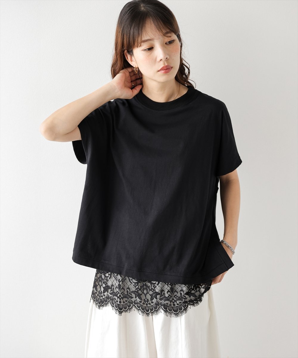 La-gemme レースキャミ*Tシャツ レイヤードセット ラジュール トップス カットソー・Tシャツ ブラック ホワイト